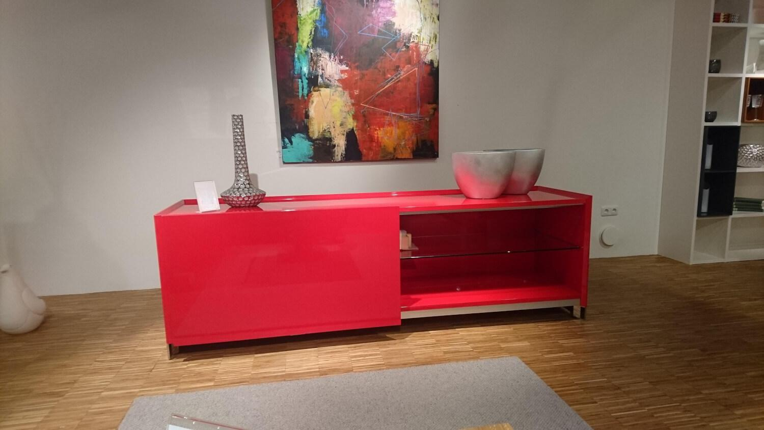 Contur - Anrichte Raumteiler 5800 Hochglanzlack Scarlatto Rot Inklusive Glasfachböden - 6