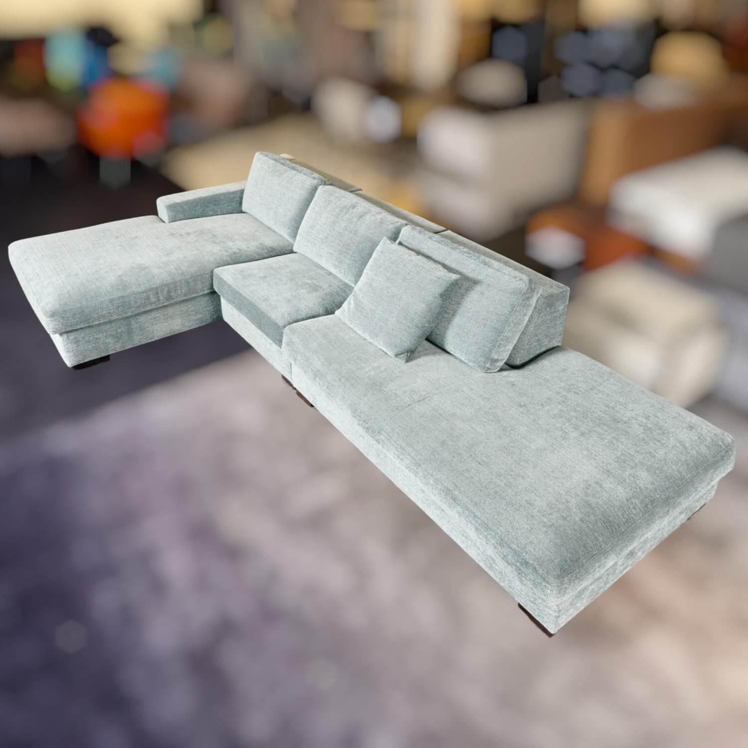Bielefelder Werkstätten - Ecksofa Inspiration Stoff France BW1754 151 Blau Grau Füße Holz Braun Mit Nackenbügel Und Funktionskissen - 17