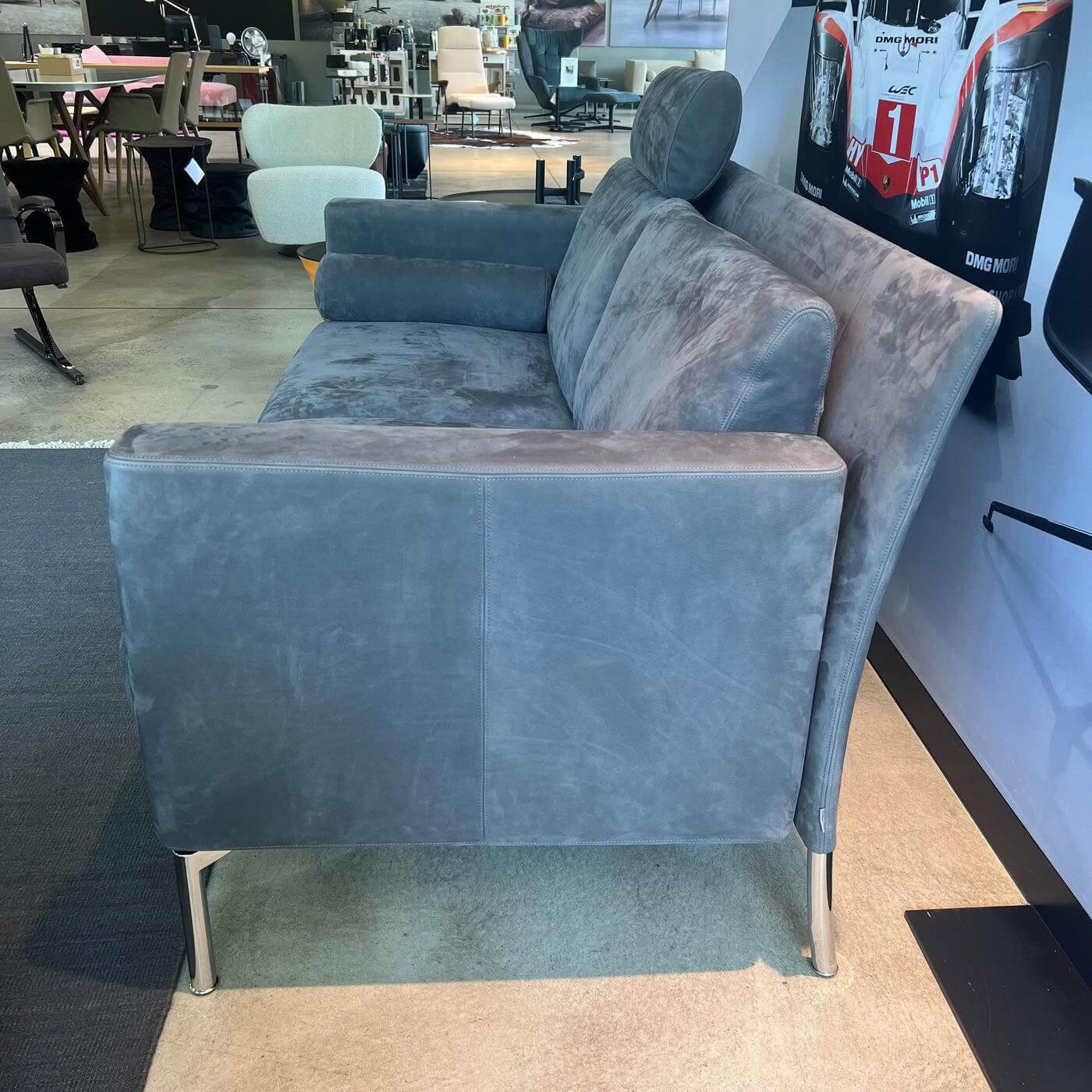 Walter Knoll - Sofa Jason 390 25 FLFR Leder Velvet 1481 Poppy Seed Grau Gestell Hochglanz Verchromt Mit Nackenrollen - 5