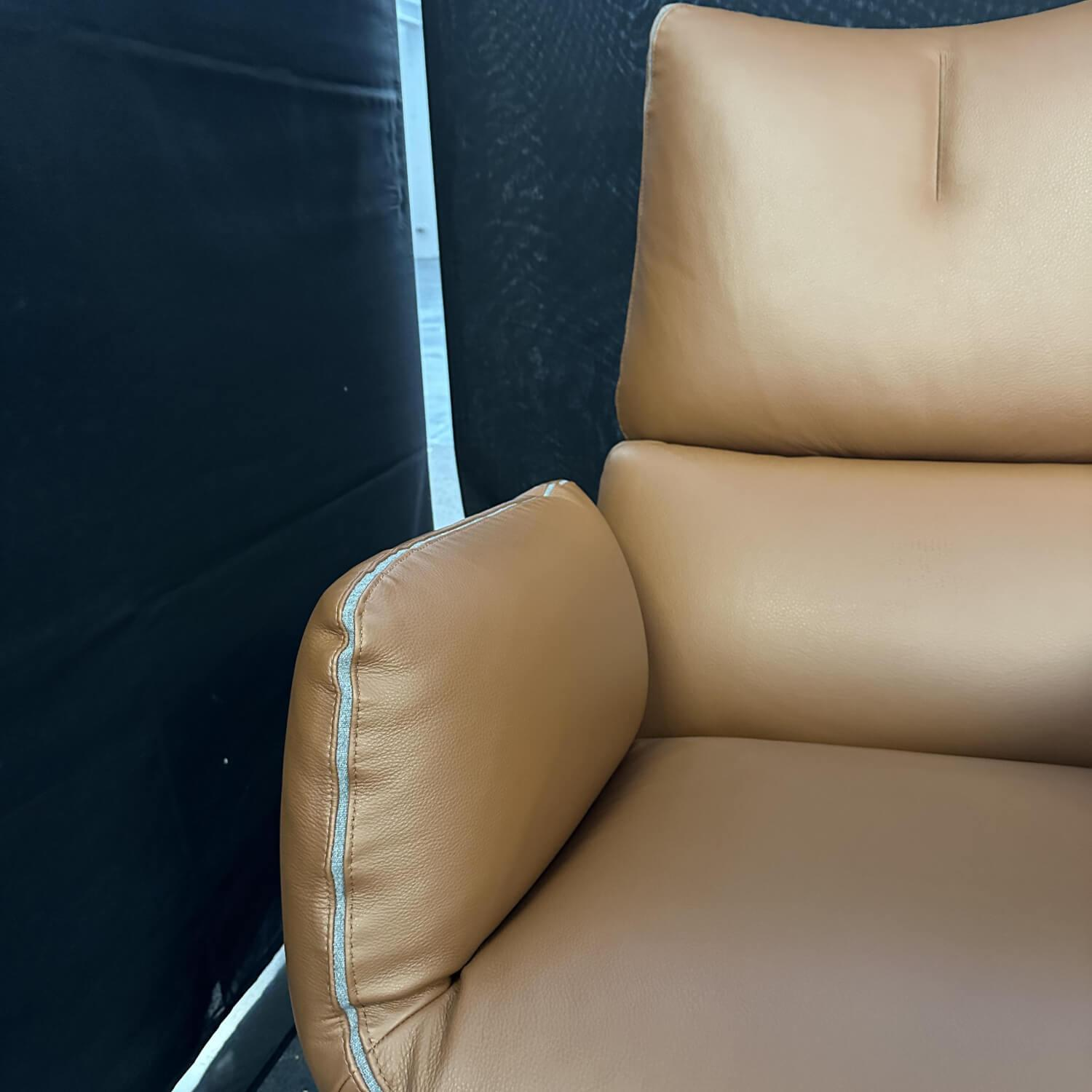 COR - Sessel Jalis Lounge Leder 249 Cognac Nahtband Mittelgrau Drahtgestell Schwarzbraun mit Hocker - 8