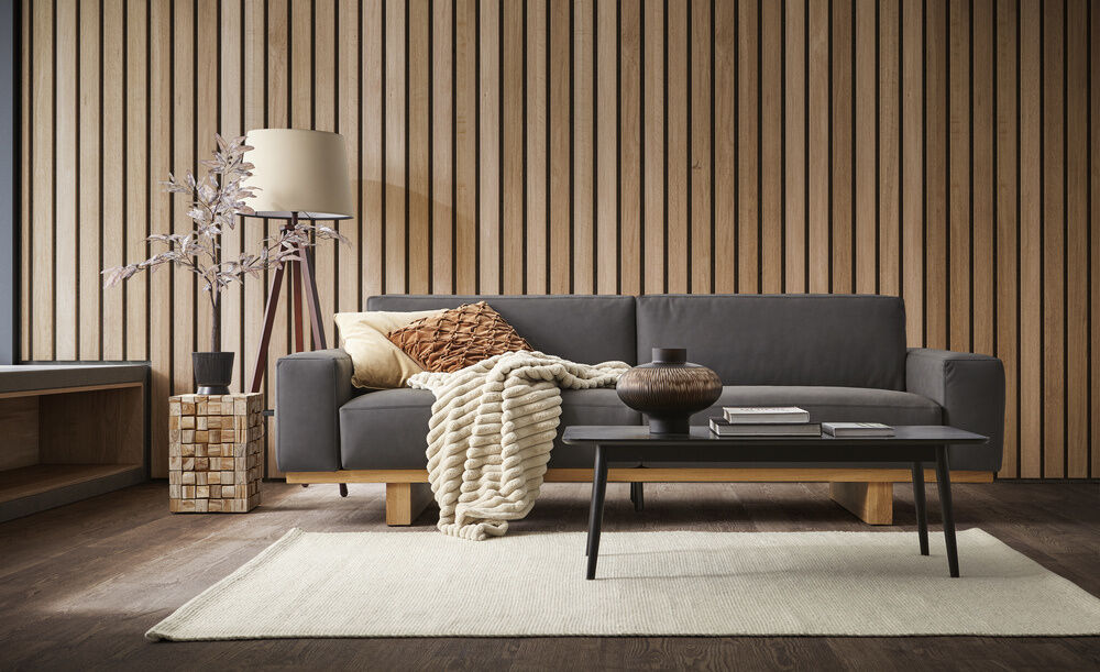 Natura - Sofa Anaheim Leder Veneto Grau PG 25 Rücken Echt Füße Eiche Massiv - 4