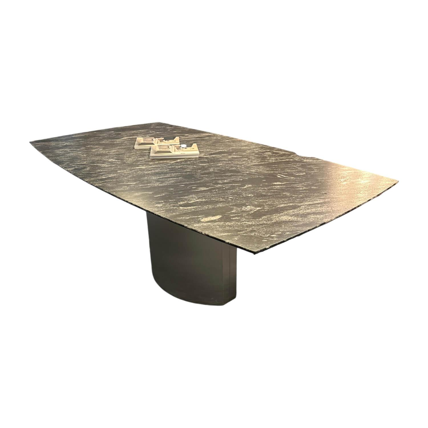 Draenert - Esstisch Adler 1224 Platte Gneis Silver Paradiso Grau Geledert Sockel Edelstahl Matt Geschliffen Ohne Rollen - 1