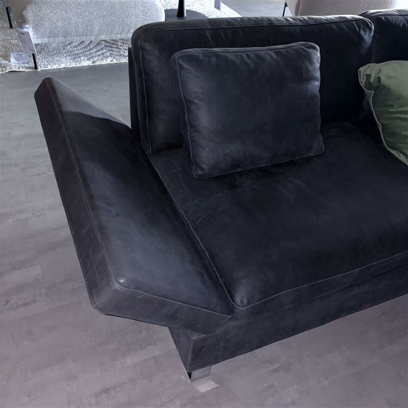 Brühl - Sofa 3-Sitzer Alba Leder Taron Schwarz Füße Metallkufen Glänzend Verchromt - 3