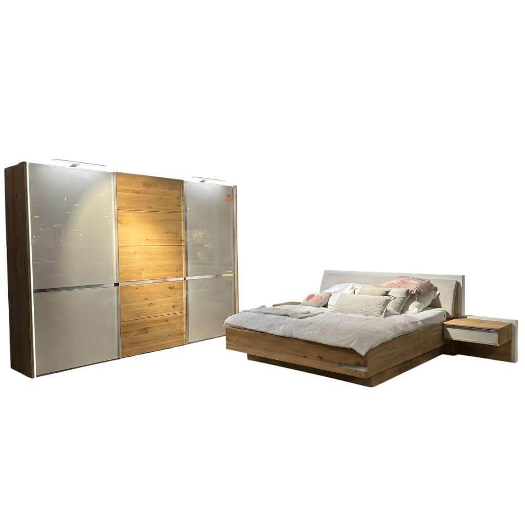 Musterring - Schlafzimmer Savona 2.0 Holz Bianco Eiche Massiv Korpus Bianco Eiche Nachbildung Türen Glas Champagner - 1