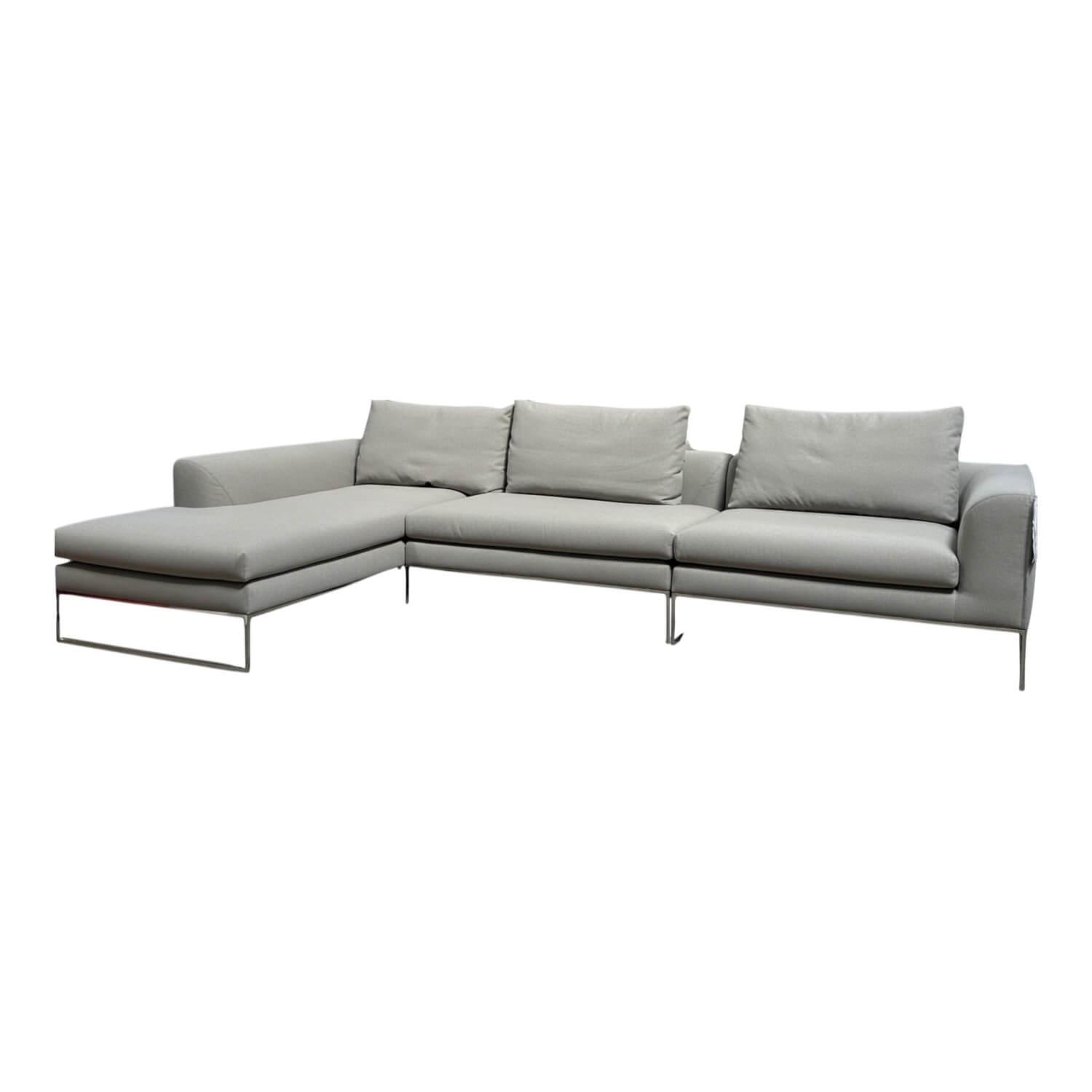 COR - Ecksofa Mell Lounge Stoff 7209 Beton Grau Füße Metall Verchromt Inklusive Rückenkissen Mit Rolle - 1