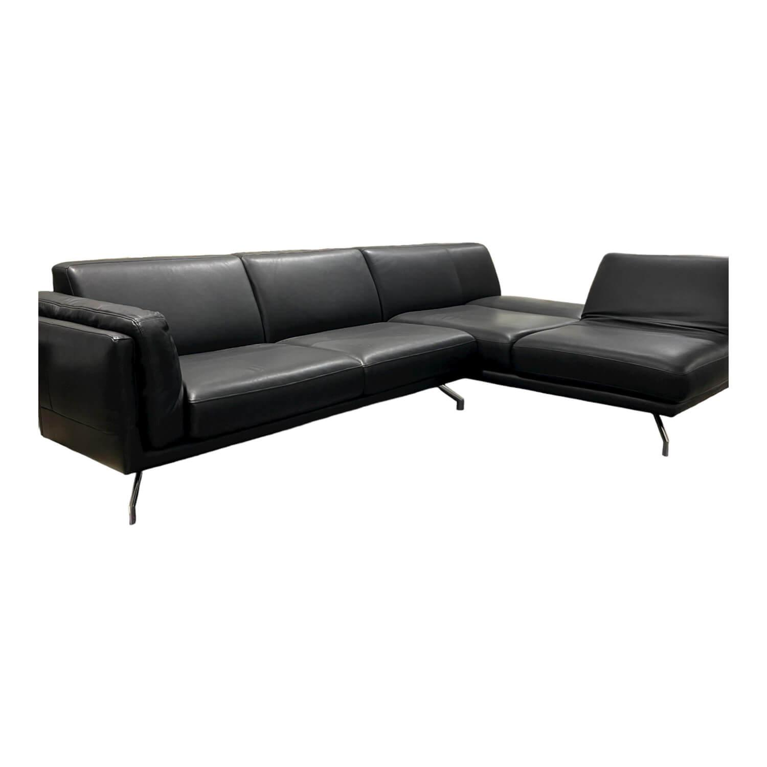 WK Wohnen - Eckgarnitur WK 650 Nalo Leder Anilin Pure Eco Nero Winkelfuß - 1