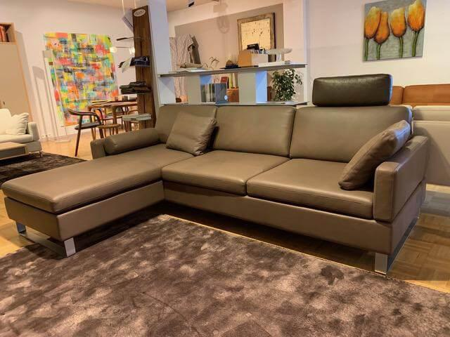 Brühl - Corner sofa Alba System M leather Pearl 85 mud gray - 2