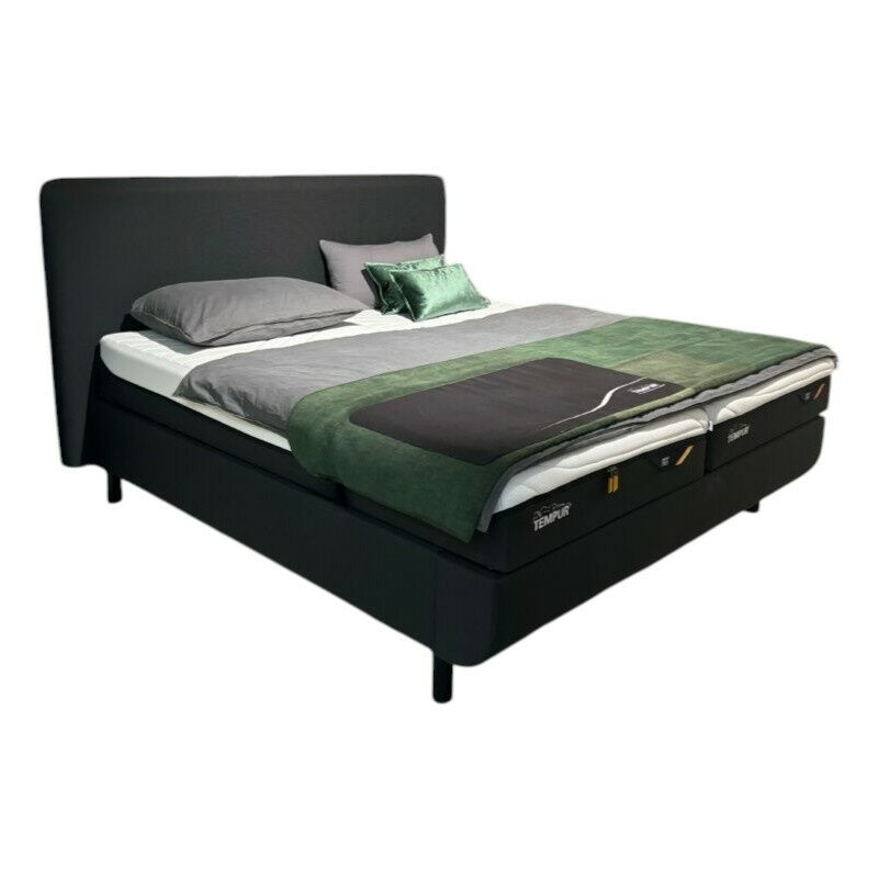 Tempur - Polsterbett 83020173 Arc Static Disc Textilgewebe Charcoal Grey Grau Füße Eiche Schwarz Matt Lackiert Kopfteil Sensory Ohne Matratze Ohne Lattenrost - 1
