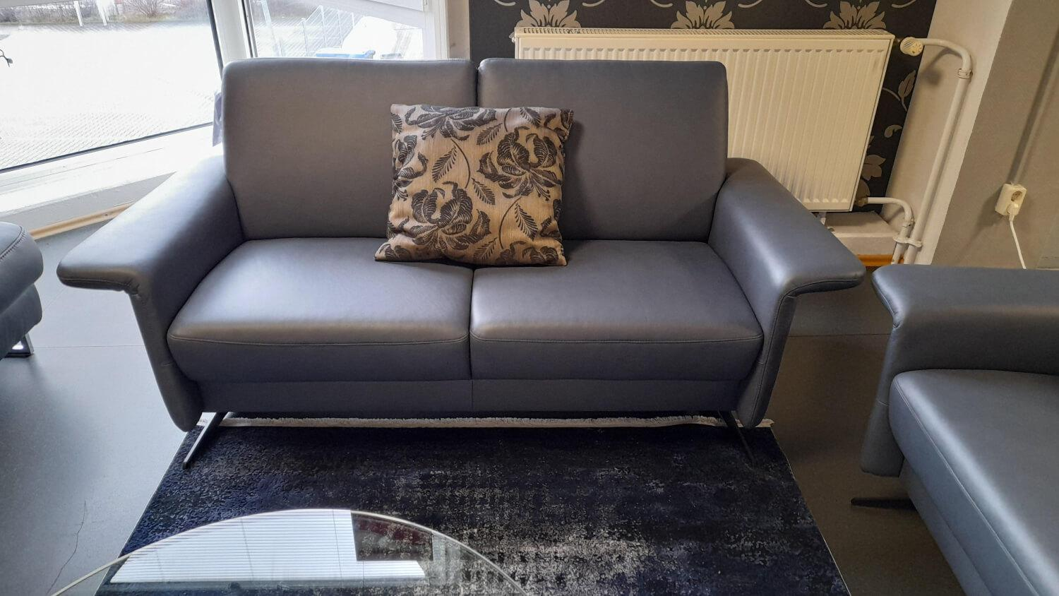 Arco - Garnitur 50017 Leder Arcolife Gala Fjord Blau Kufe Schwarz 2 Sofas - 2