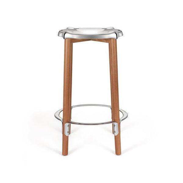 Barhocker Poele High Sitz Edelstahl Poliert Gestell Buche Braun Getönt