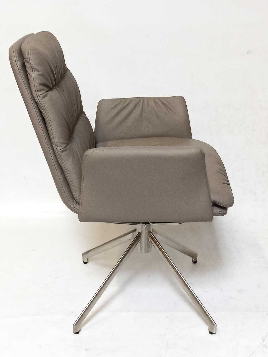 WK Wohnen - Stuhlgruppe 4er Set 707 WMA Leder Khaki Gestell Edelstahl Drehbar mit Wippfunktion - 4