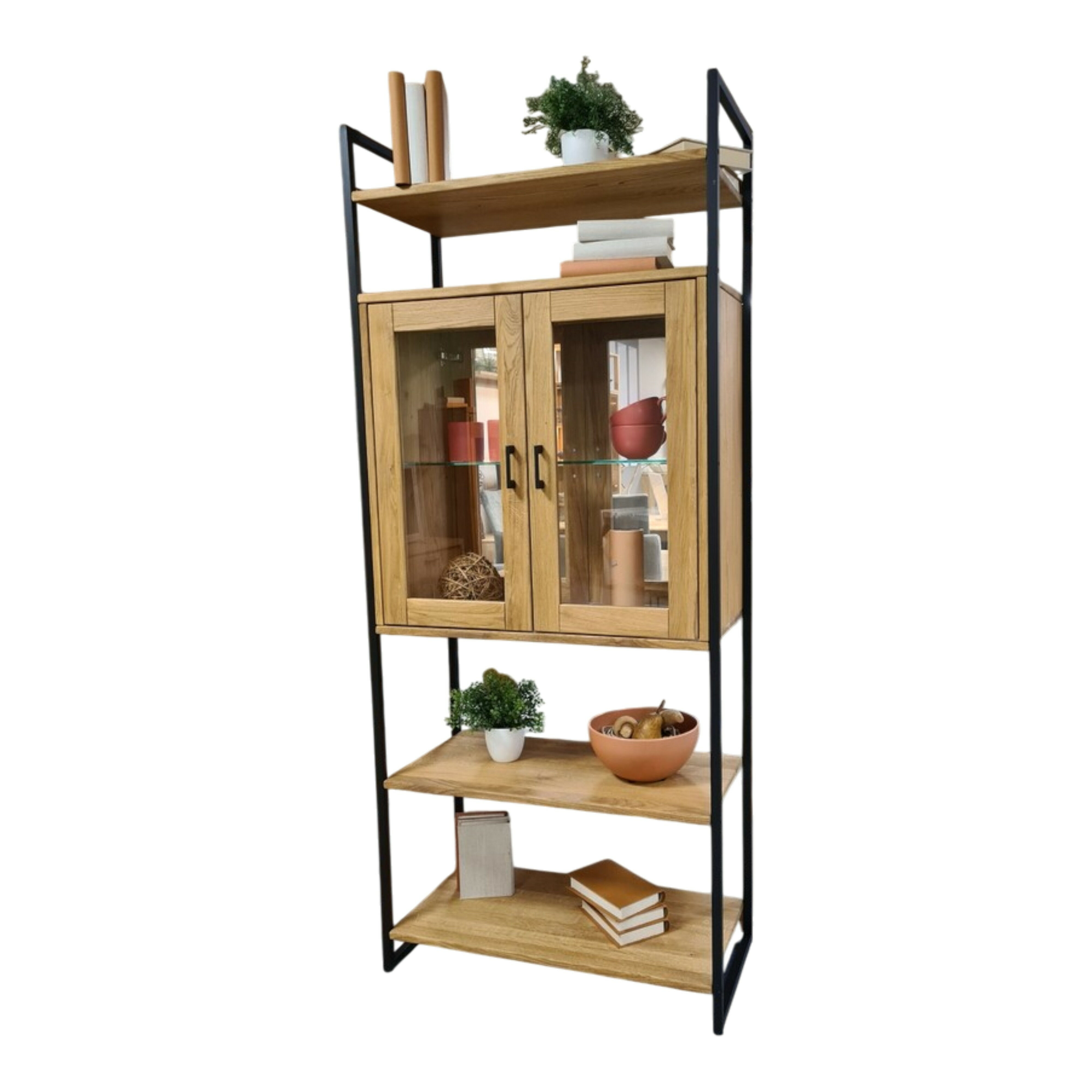 Natura - Regal Raumteiler Farmingdale Eiche Natur Massiv Geölt Metall Matt Schwarz - 1