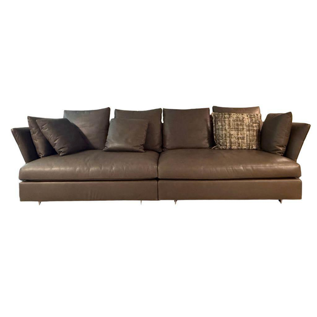 Molteni & C - Sofa Holiday Leder Sria Terra Braun Füße Metal Chrom Poliert - 1