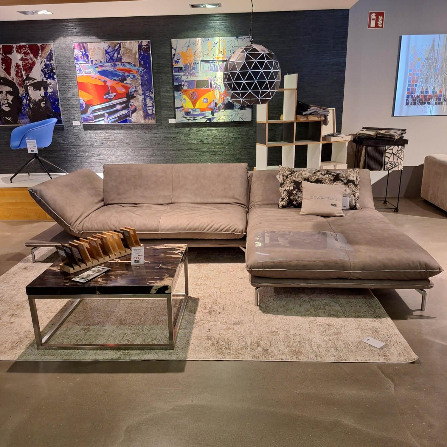 Bullfrog - Ecksofa Ceasar Bezug Leder Toro 2055 63 Elefant Grau Metallfüße Edelstahloptik Mit Klappbaren Lehnen - 4