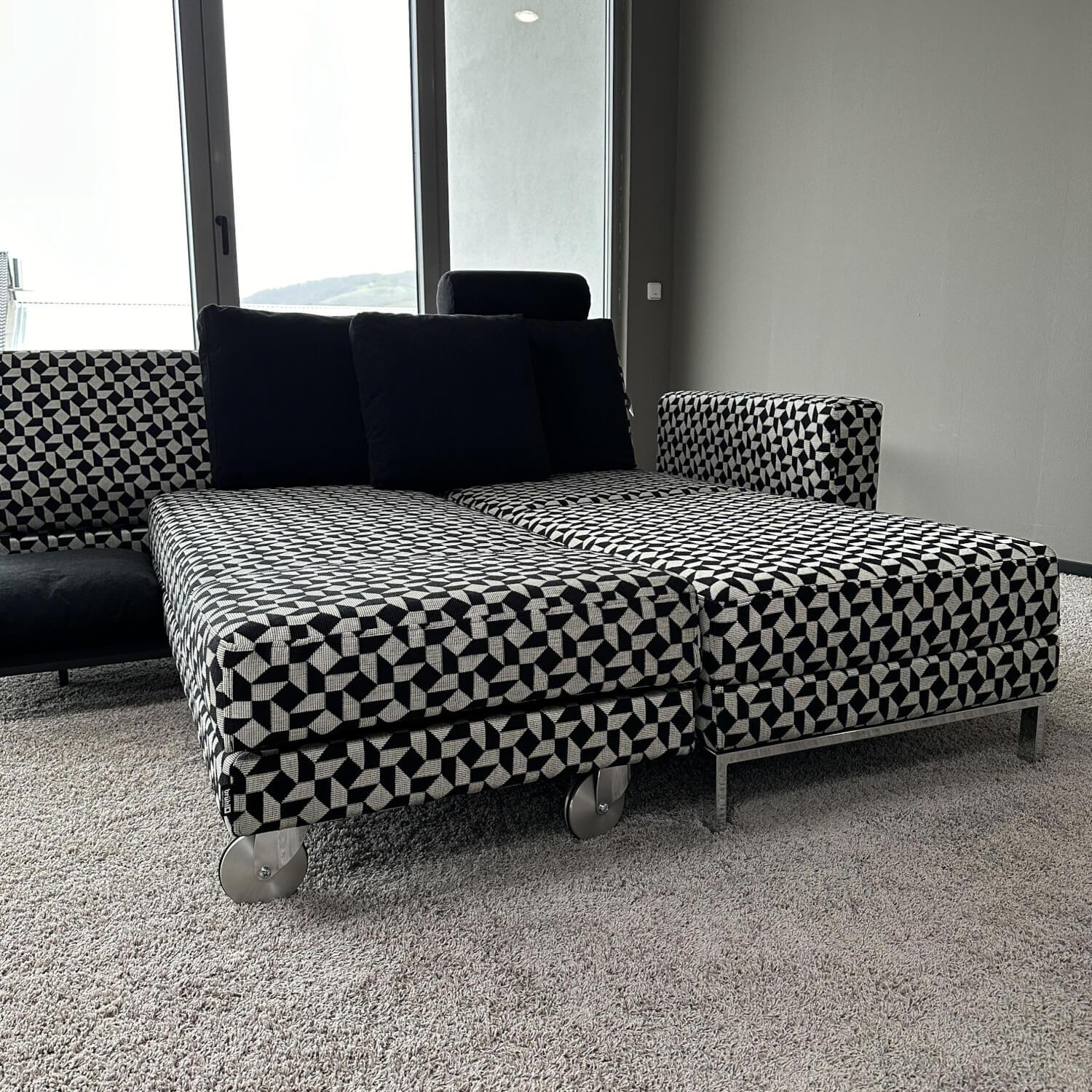 Brühl - Ecksofa Four Two Mit Funktion Und 2 Tischmodulen Bezug Stoff 4492 0049 Schwarz-Beige Metallkufe Verchromt - 3