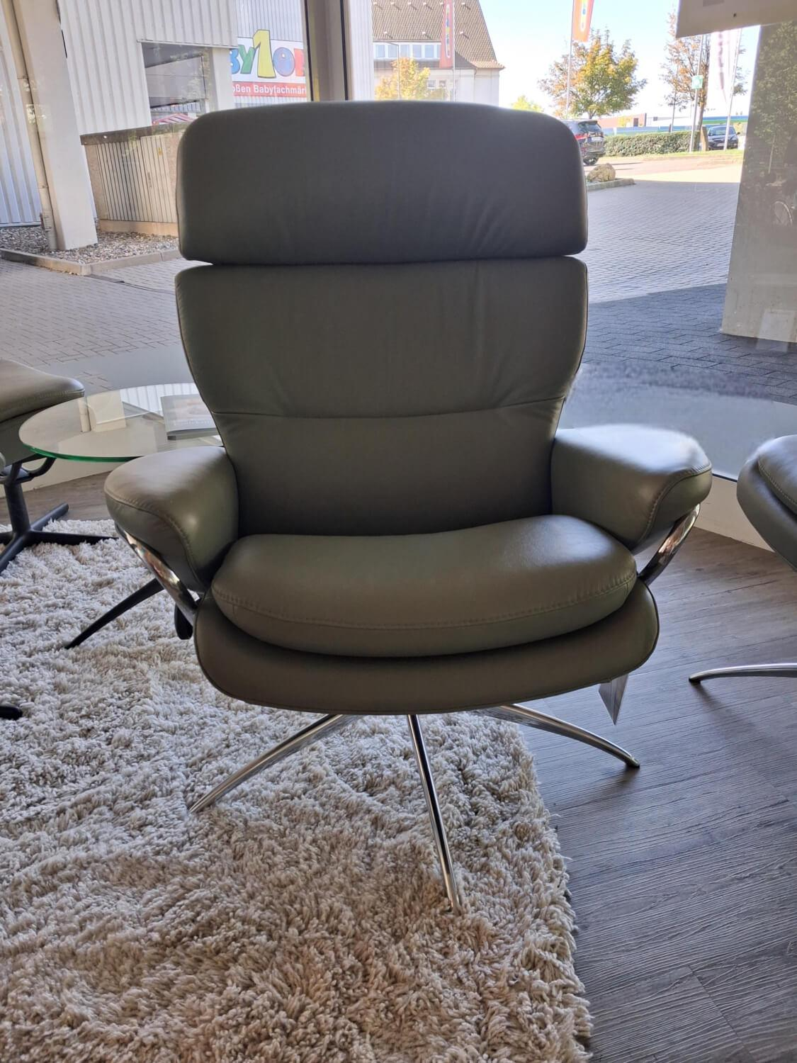 Stressless - Sessel Rome M Leder Paloma Shadow Green Grün Grau Gestell Star Aluminium Inklusive Hocker - 2