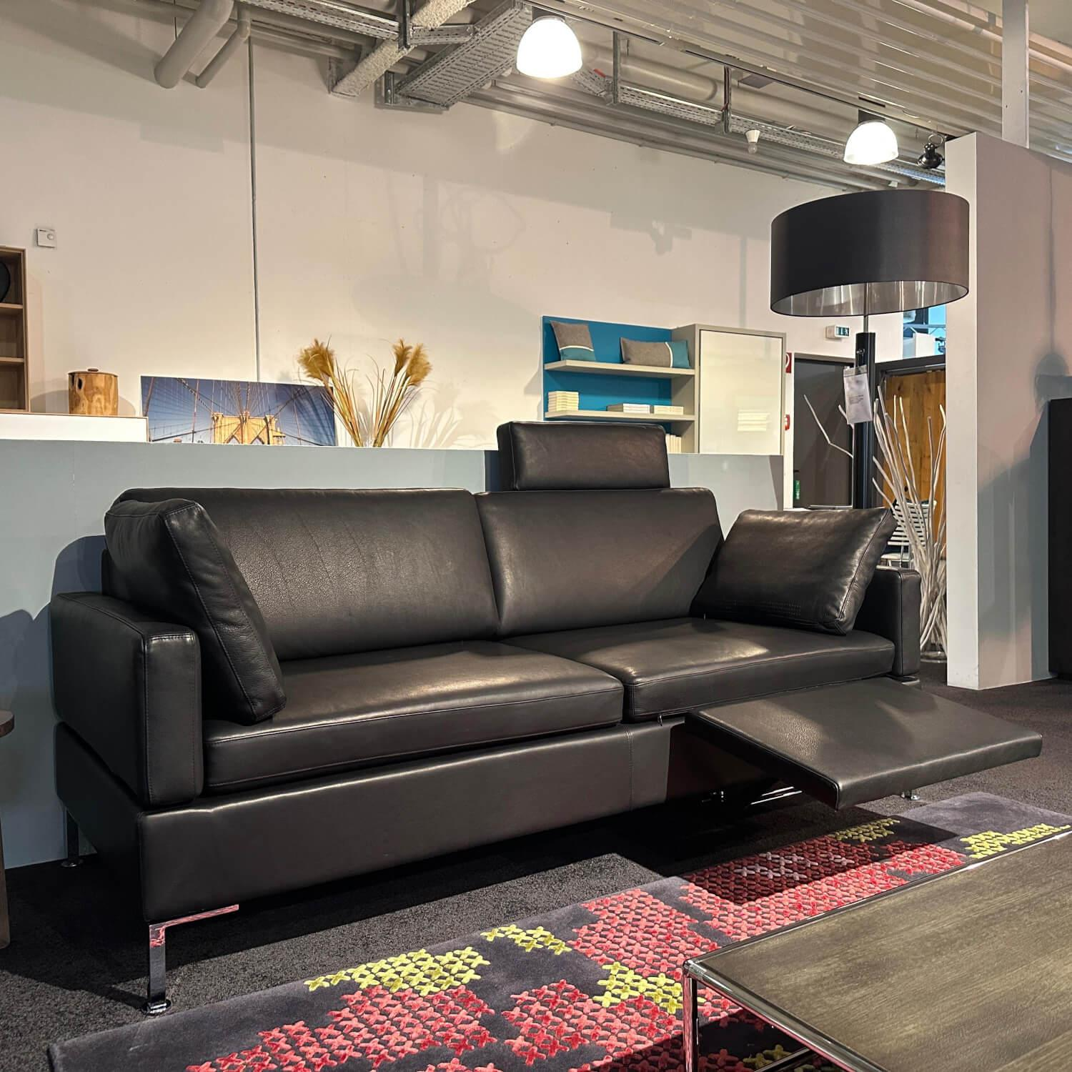 Brühl - Sofa Alba System 0 Leder Pearl 5707 10 Schwarz Winkelfüße Metall Verchromt Inklusive Fußstütze - 4