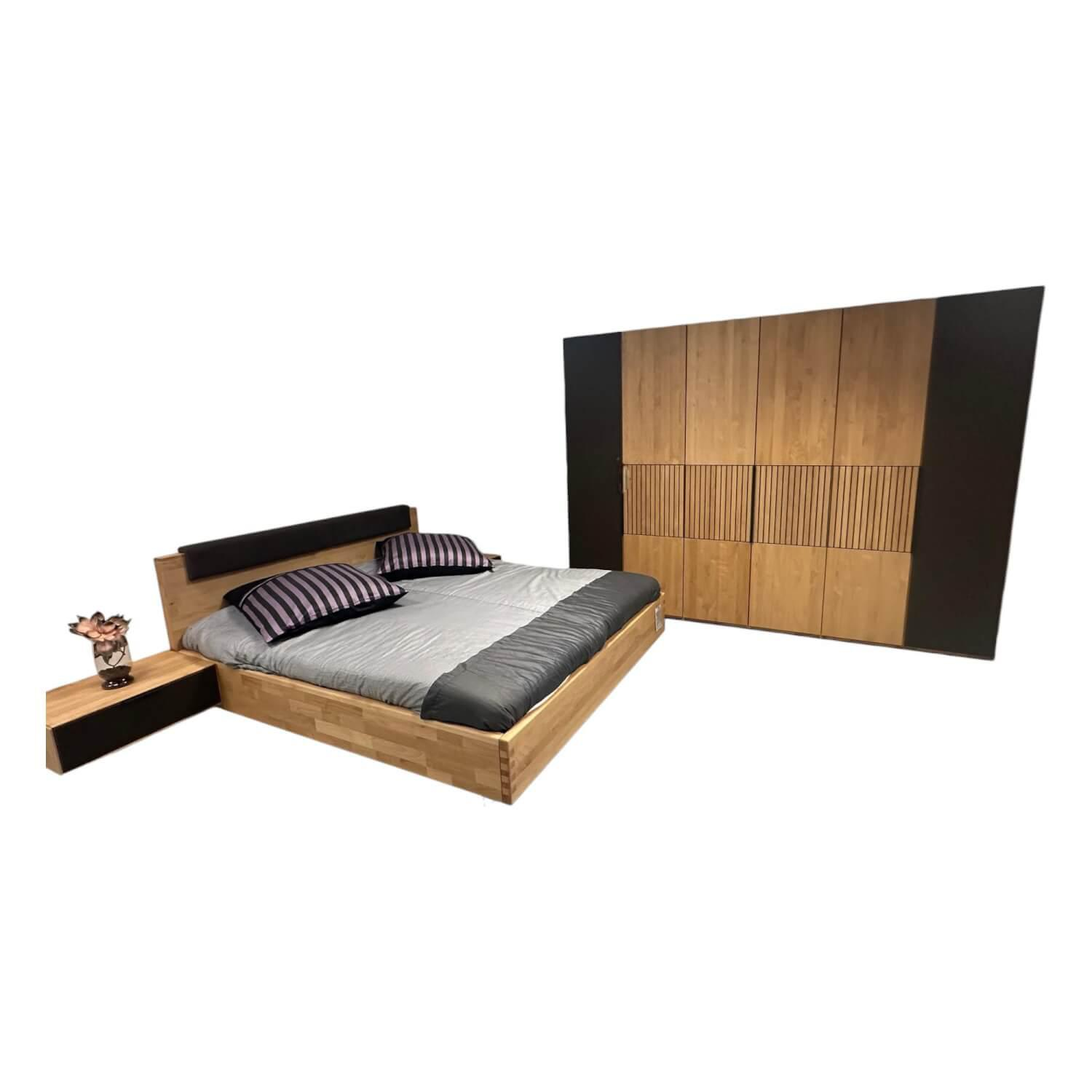 Wöstmann - Schlafzimmer WSM 4400 Kanadische Erle Massiv Natur Akzent Fronten Mattglas Cubanit Schwarz - 1