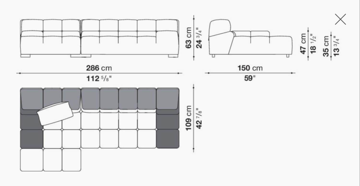 B&B Italia - Eckiges Sofa Tufty Time Stoff Rattier Astro Seil Braun Innenrahmen Stahlrohre Füße Schwarz Mit Rückenkissen - 7