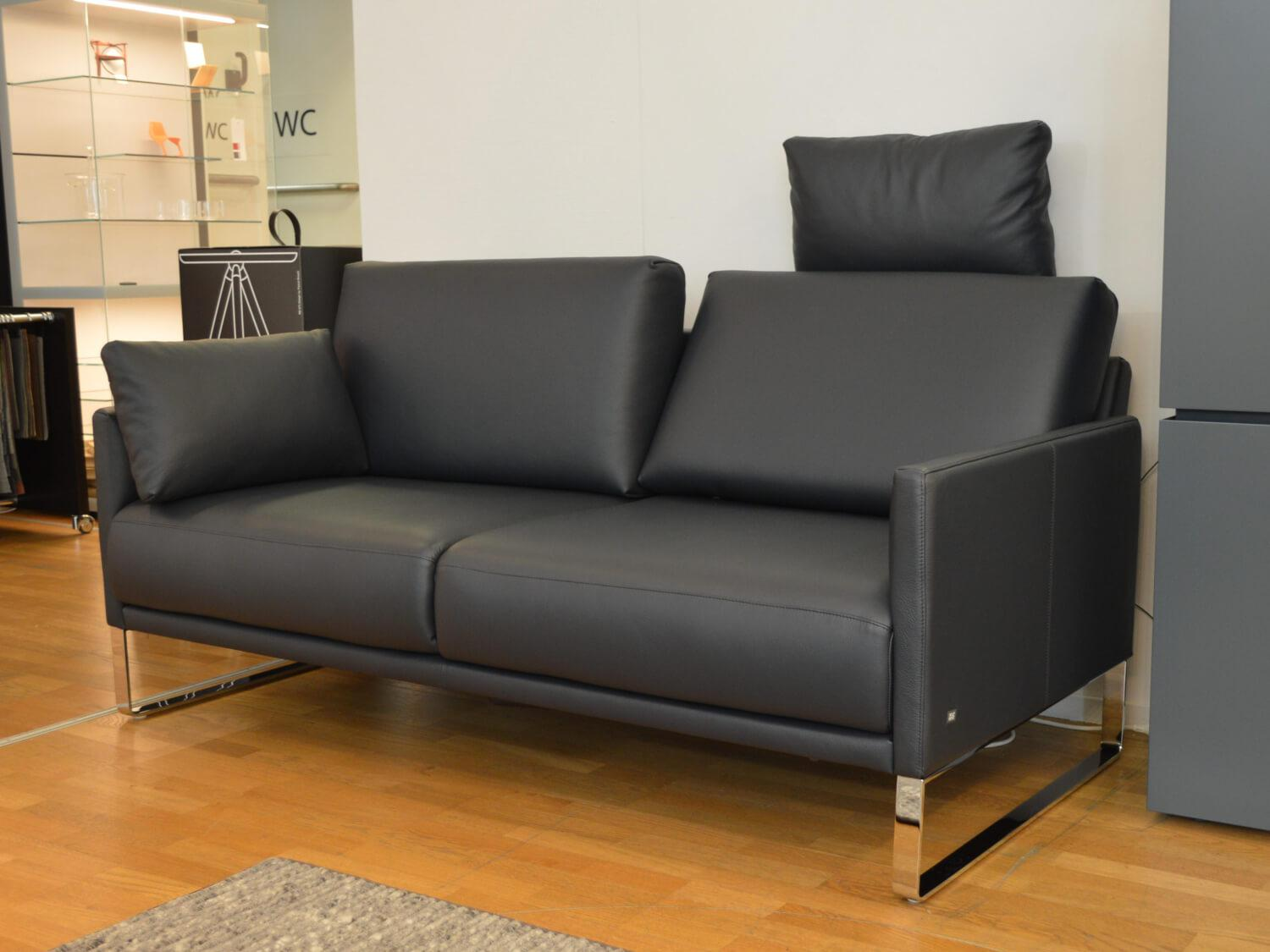 Rolf Benz - Sofa Cara SB168 Leder 38.109 Graublau Kufe Glanzchrom mit Beinauflage - 6