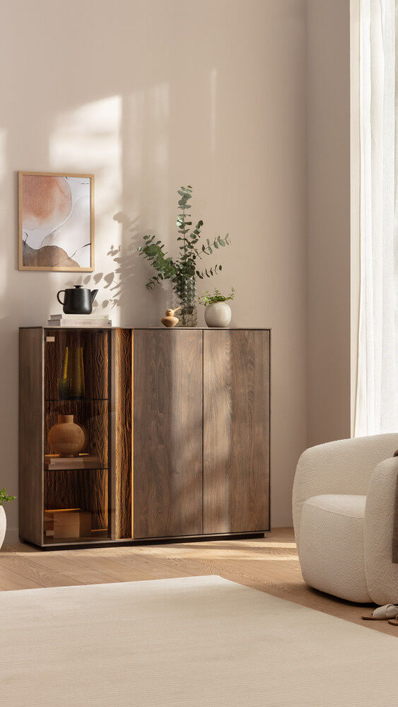 Natura - Highboard SH06 Saratoga Buche Massiv Silbergrau Geölt  - 2