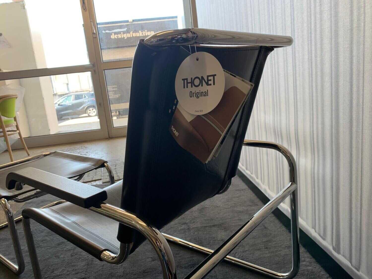 thonet-sessel-s-37-l-marcel-breuer-kernleder-schwarz-gestell-chrom-mit-hocker-s-35-h-c004b0819964 Thonet - Sessel S 37 L Marcel Breuer Kernleder Schwarz Gestell Chrom mit Hocker S 35 H - 6