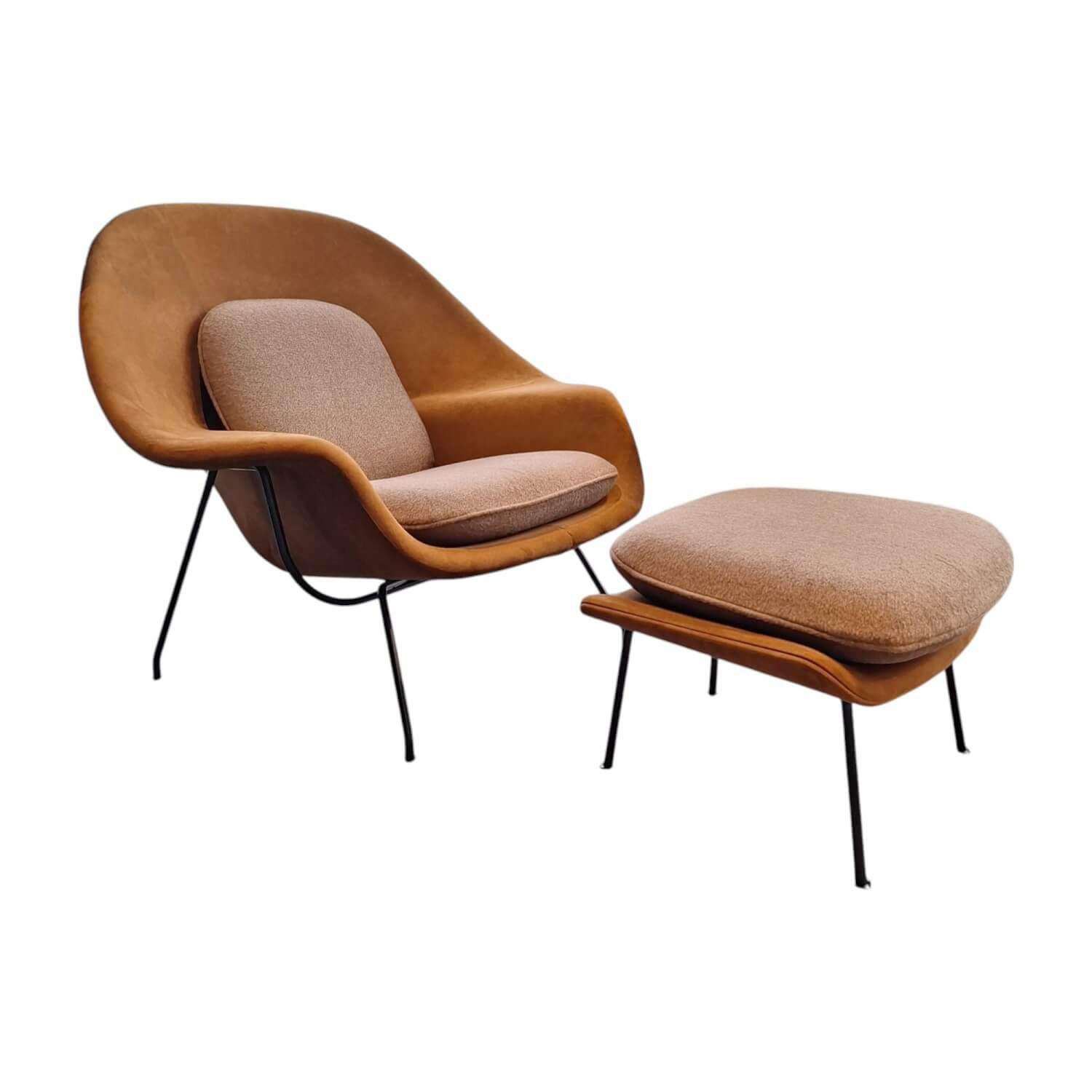 Knoll International - Relax Chair Womb Stoff Colorado Grau Braun Und Ultrasuede Braun Gestell Metall Schwarz - 1