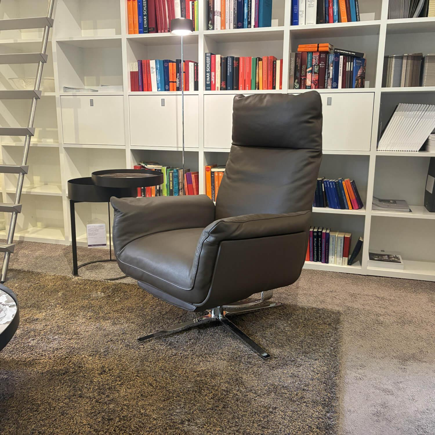 FSM - Relaxsessel Shelby Leder Living Uni 118 Truffle Braun Sternfuß Verchromt - 4