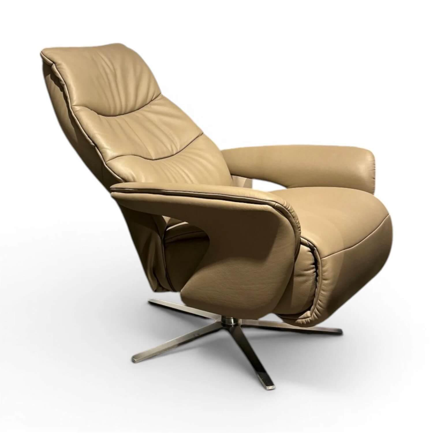 himolla - Sessel 7052 Easy-Swing Leder Longlife Soft Stein Creme Braun Sternfuß Edelstahloptik Manuelle Verstellung - 2