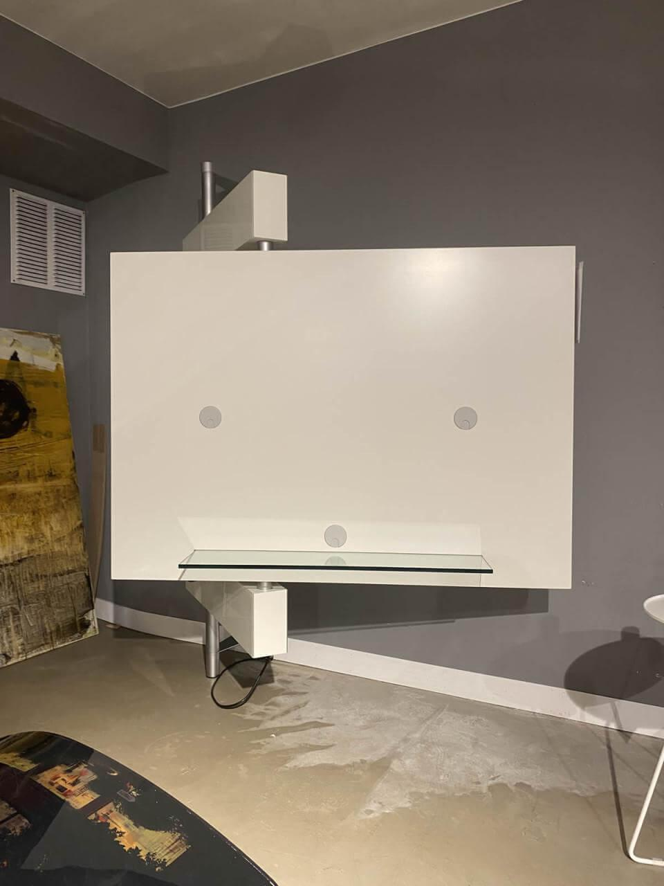 Bacher - TV Regal Hifi Two Vision Holzteile Lack Matt Reinweiß Weiß Glasblende Optiwhite Weiß Lackiert Metallteile Chrom Matt - 3