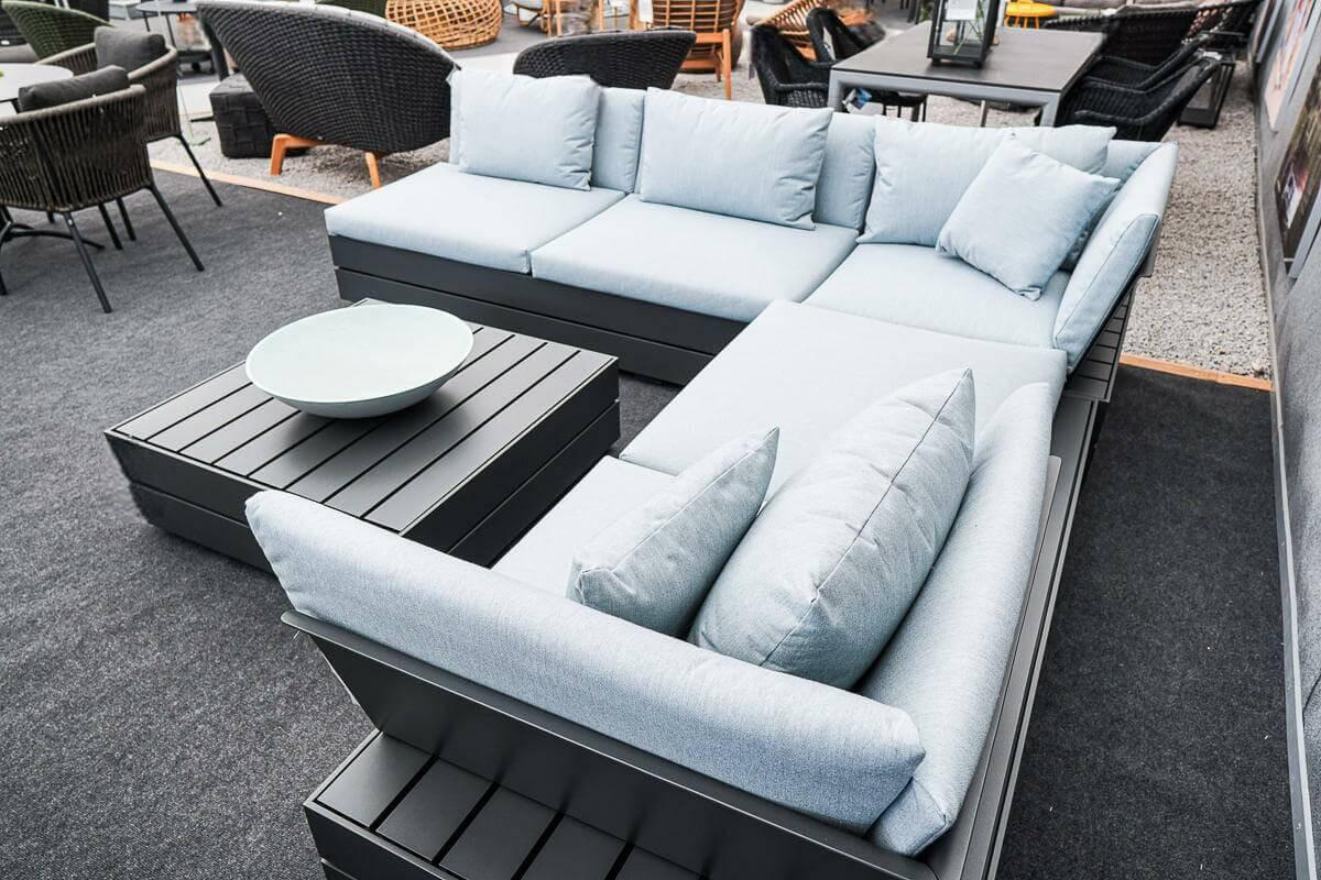 Solpuri - Loungegruppe Boxx Polster Stoff Bombay Deluxe Pastel Blue Blau Gestell Aluminium Anthrazit Inklusive Tisch - 12