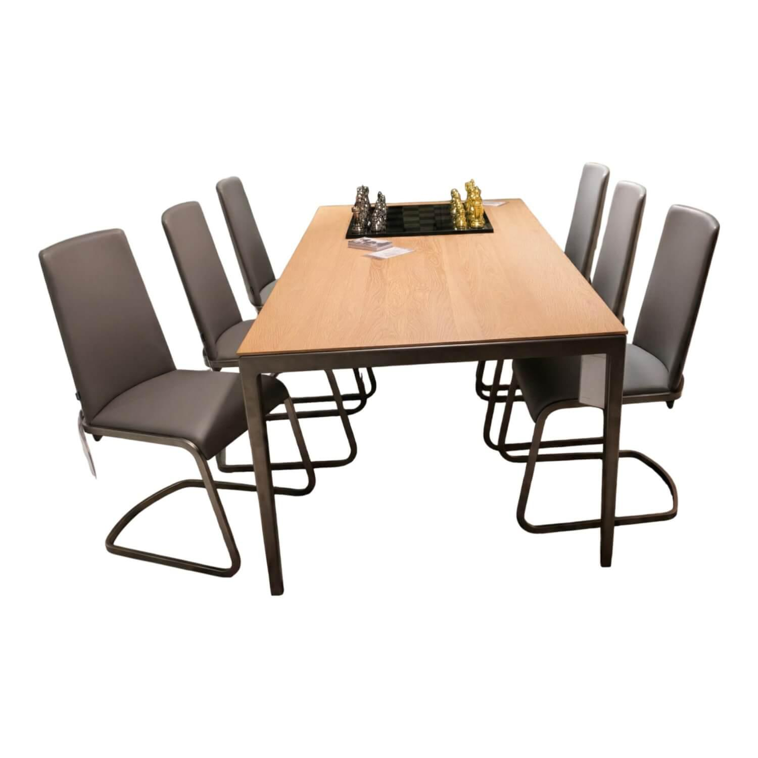 Team 7 - Essgruppe Tak F1 Eiche Weißöl Leder L1 Mittelgrau Gestell Stahl Bronze Matt - 1