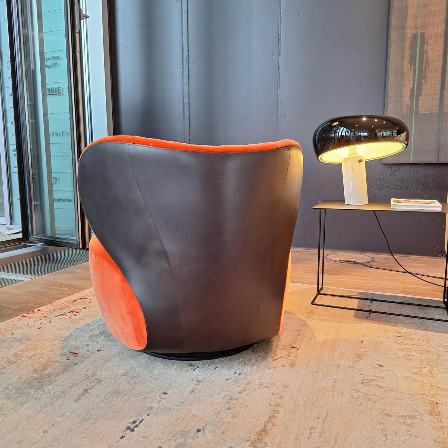 Walter Knoll - Sessel Bao Außen Leder Seddle Coffee Schwarz Innen Stoff Samt Harald Pumpkin Orange Drehteller Schwarz - 16