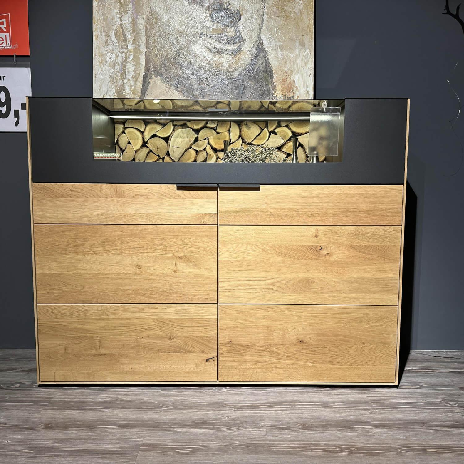 Wöstmann - Highboard WM2140 Europäische Wildeiche Massiv Soft Gebürstet Metall Carbonfarbig - 7