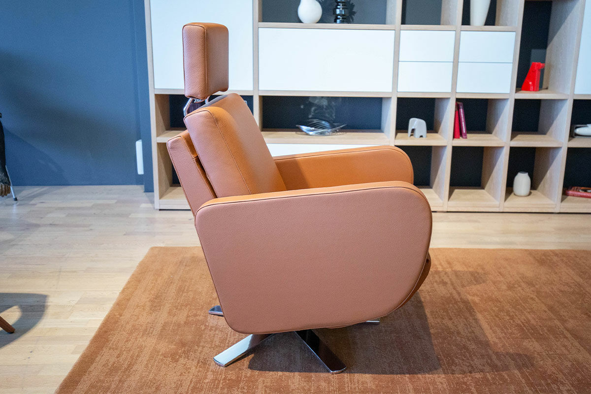 Strässle - Sessel Cubo Leder Rustica 70270 Nature Hellbraun Gestell Chrom mit 2 Motoren - 5