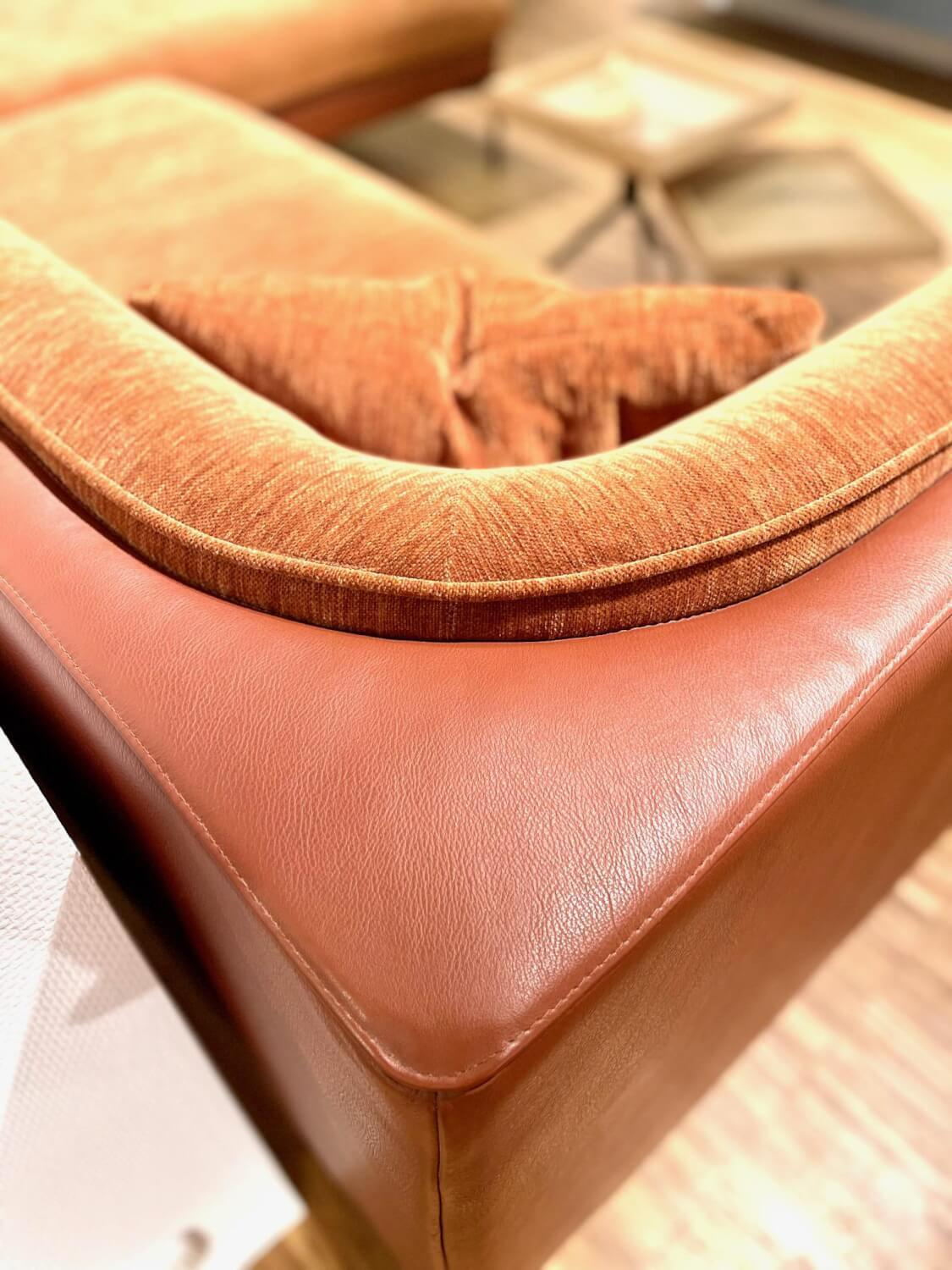 Sits - Ecksofa Frej Stoff Chenille Und Echtleder Cognac Orange Braun Winkelfüße Metall Schwarz - 6