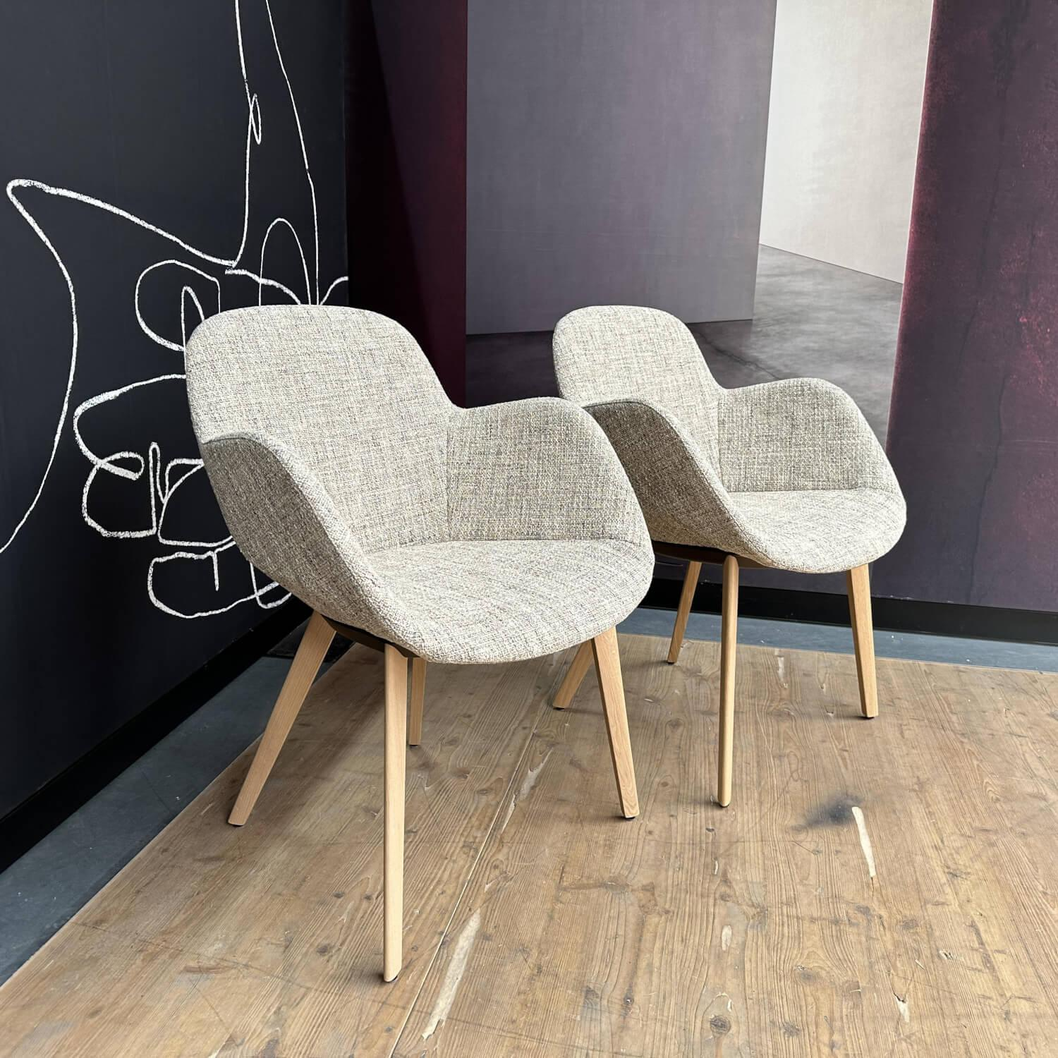 Walter Knoll - 2er Set Armlehnstuhl Sheru Bezug Stoff Sorel 7871 Smoke Quartz Grau Füße Eiche Weiß Pigmentiert Geölt - 6