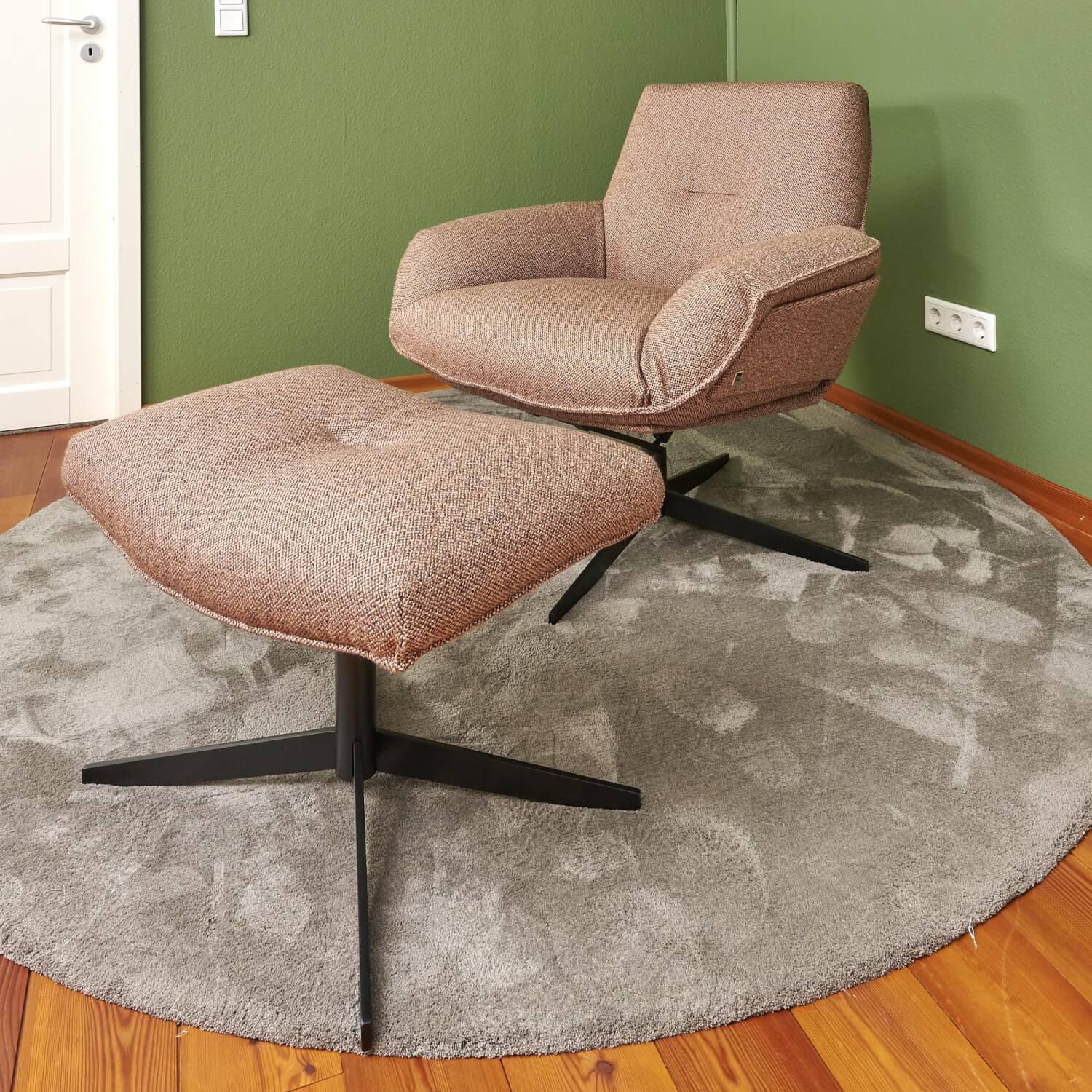 Bielefelder Werkstätten - Sessel Daron Niedrig Stoff Bonsai Reboot CH 2955 068 Braun Rot Kreuzfuß Schwarz Matt Mit Hocker - 8