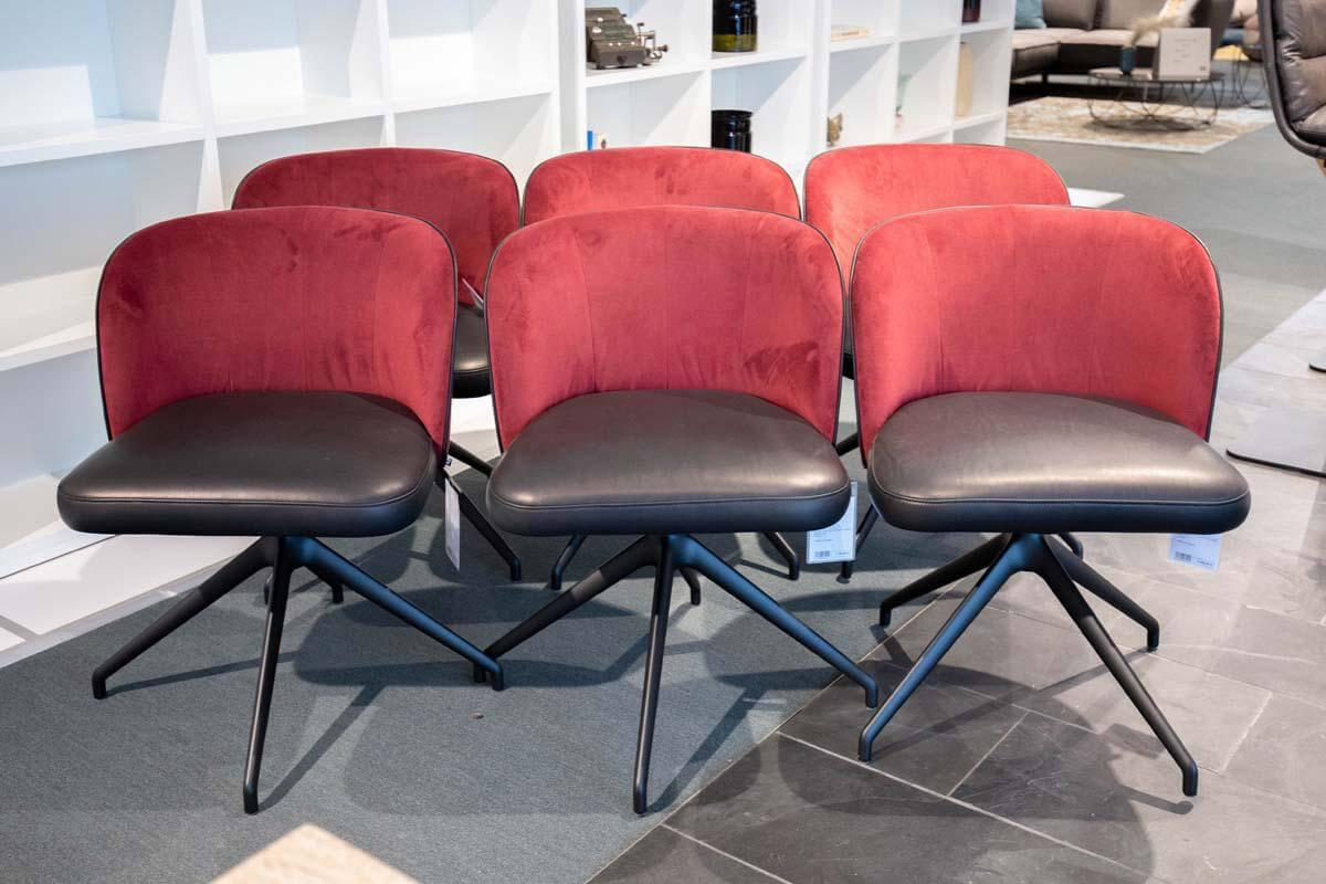 KFF - 6-er Stuhlgruppe Gaia Line Leder Loft Vulcano 270 Rücken Stoff Seven Winered 39 Weinrot Gestell Schwarz - 2