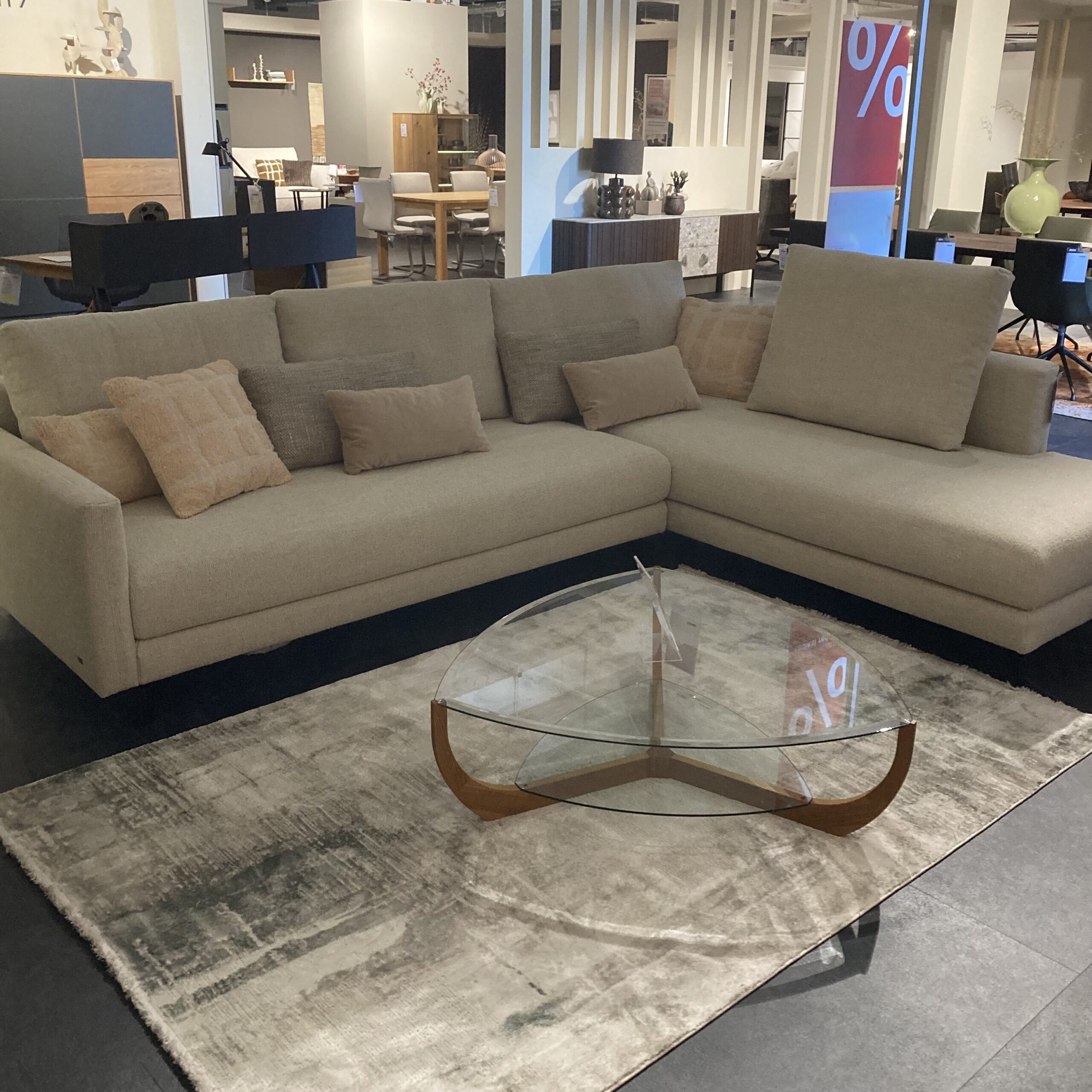 Rolf Benz - Ecksofa Nuvola Stoff Kieselgrau Gestell Aluminium Schwarz Inklusive Kissen - 7