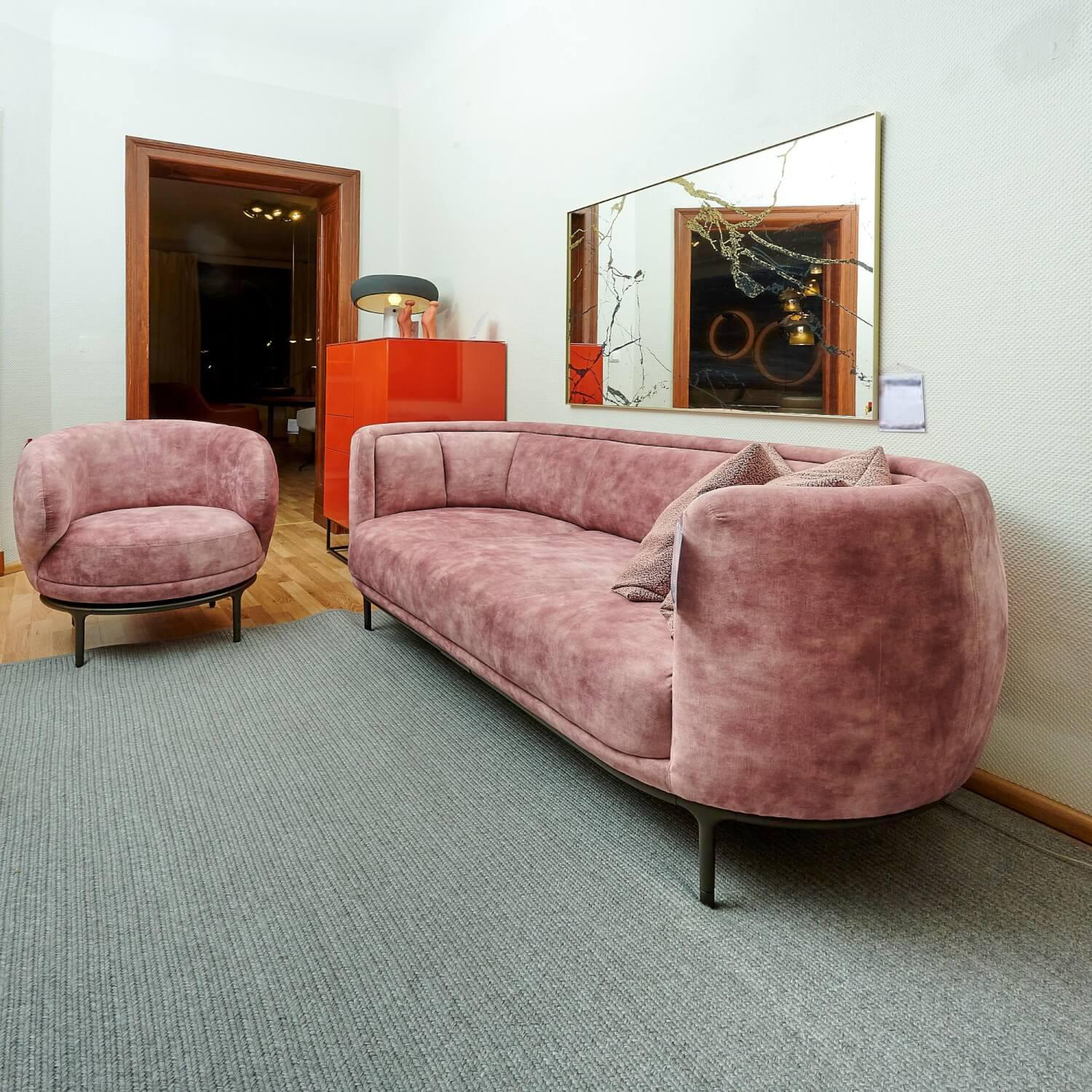 Wittmann - Sofa Vuelta Stoff Riviera Pale Rosa Füße Bronze Grau Pulverbeschichtet Inklusive Drehsessel Und 2 Wurfkissen - 7