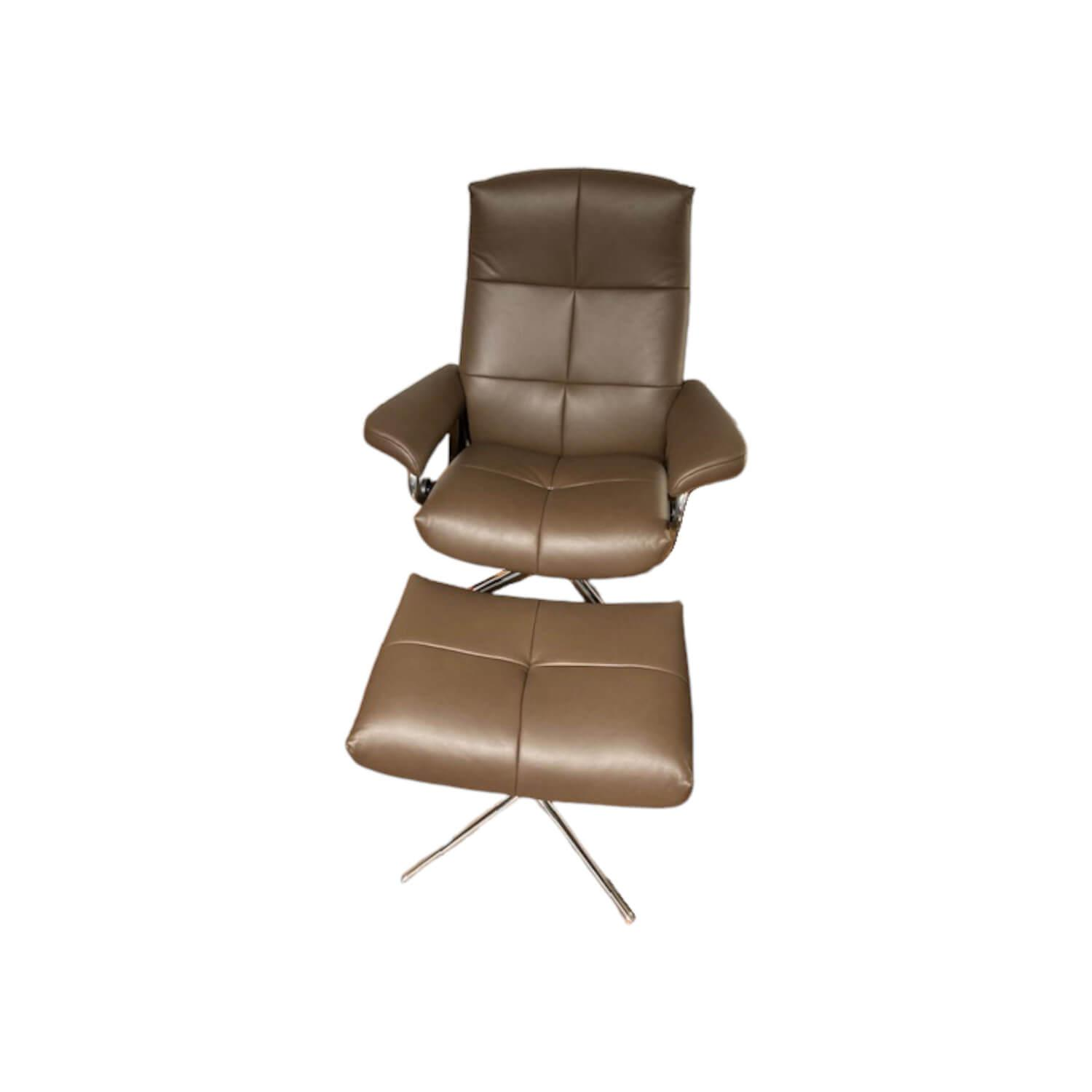 Stressless - Sessel David Cross Bezug Leder Paloma 094  Espresso 09433 Braun Füße Metall Inklusive Hocker - 1