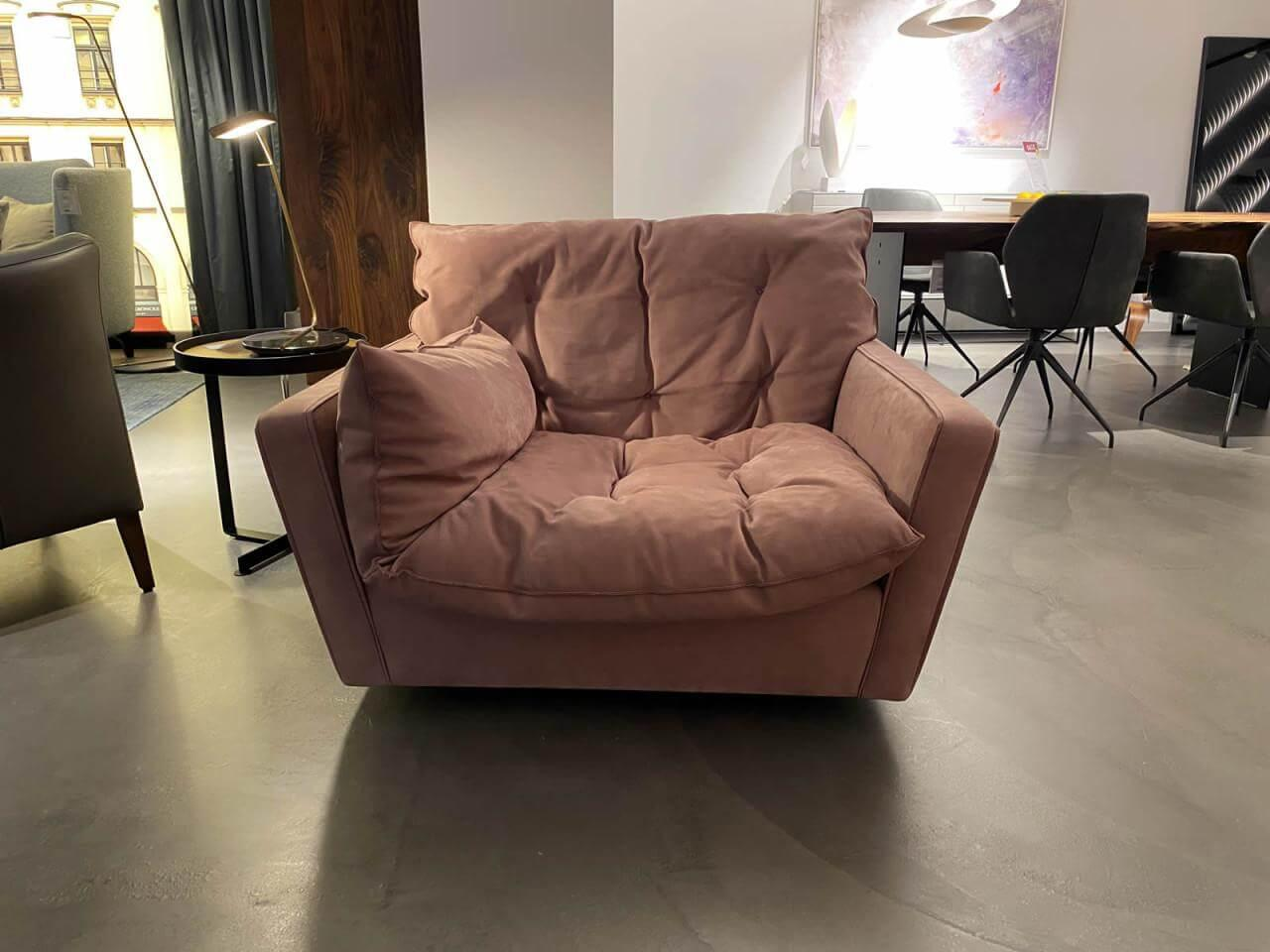 Baxter - Sessel Sorrento Leder Kashmir Vin Rosa Braun Keder Ton In Ton Ohne Fäden Mit Drehbasis - 6