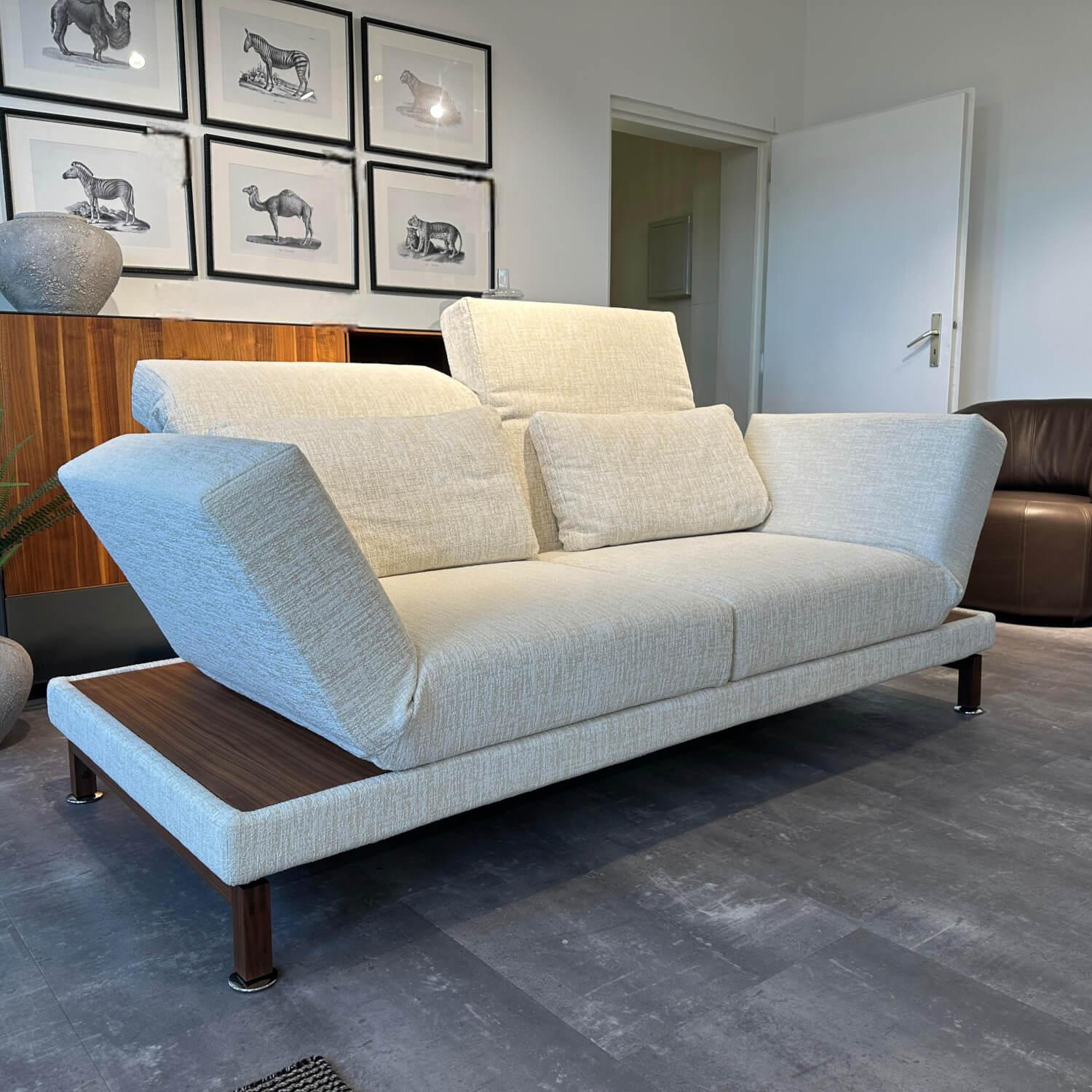 Brühl - Funktionssofa Moule Stoff 3690 40 Beige Holzkufe Nussbaum Geölt Tellerfuß Verchromt Inklusive Kissen - 6