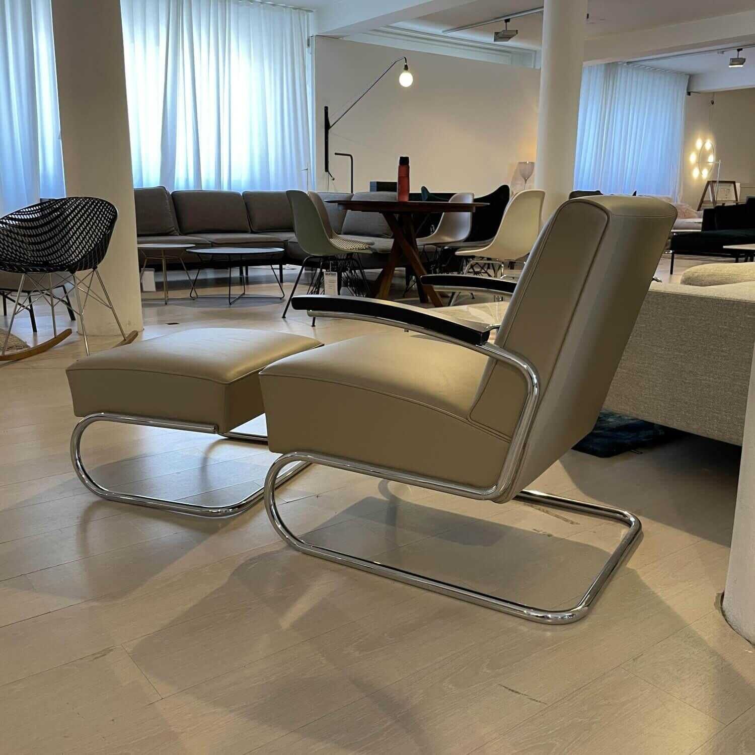 thonet-sessel-s411-nappaleder-stone-mit-armauflage-buche-schwarz-gebeizt-gestell-chrom-80cbc75eef42 Thonet - Sessel S411 Nappaleder Stone mit Armauflage Buche Schwarz Gebeizt Gestell Chrom - 2
