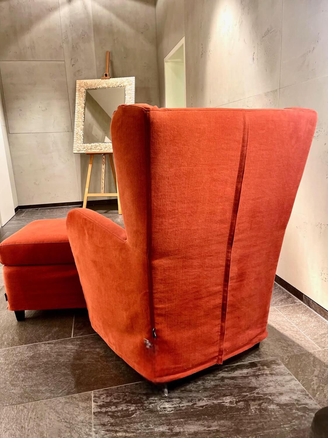 Contur - Sessel Sergio Stoff Chenille Terracotta Rot Inklusive Hocker - 6