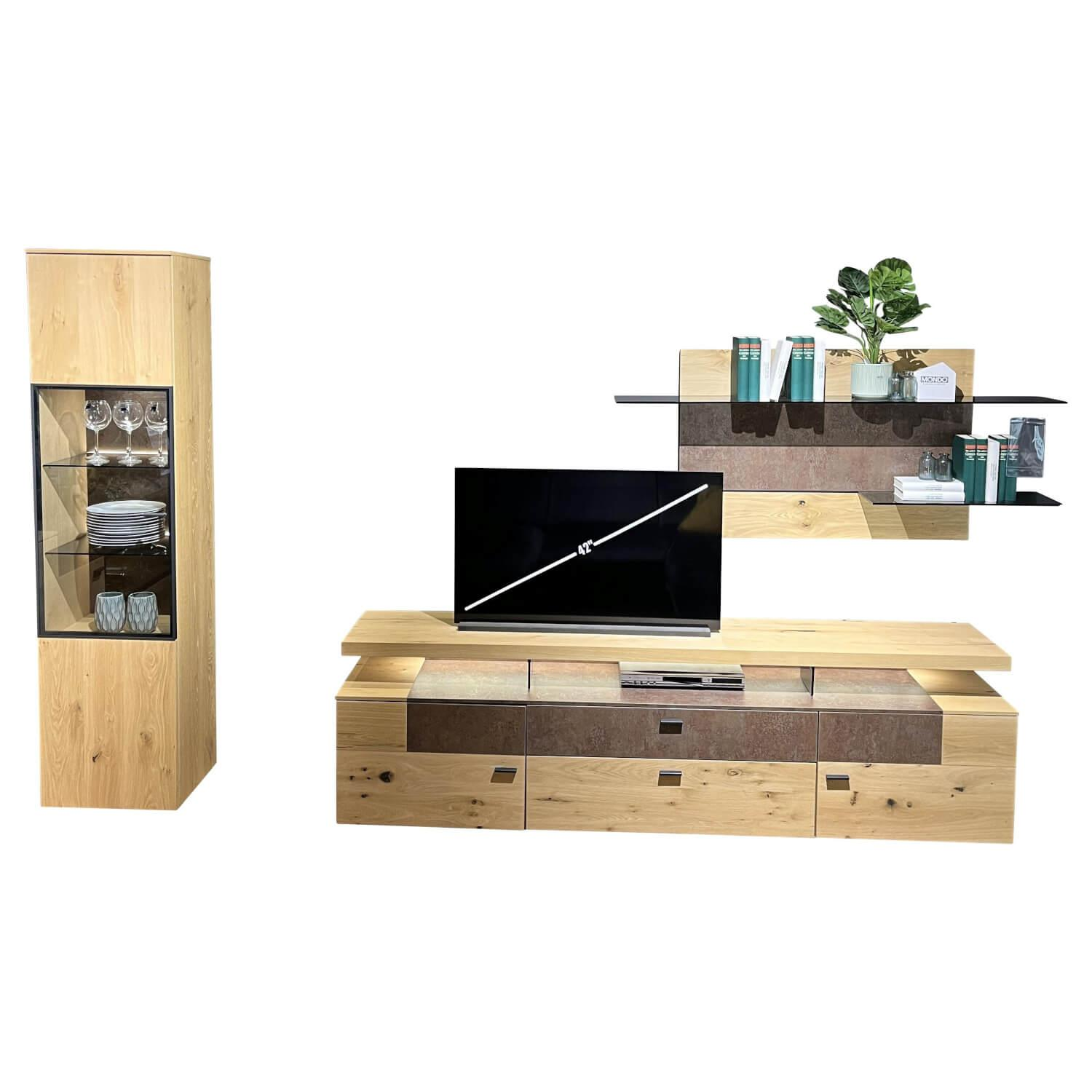 Gwinner - Wohnwand Mondo Cantato CN7 Balkeneiche Natur 2205 Akzent Rostoptik - 1