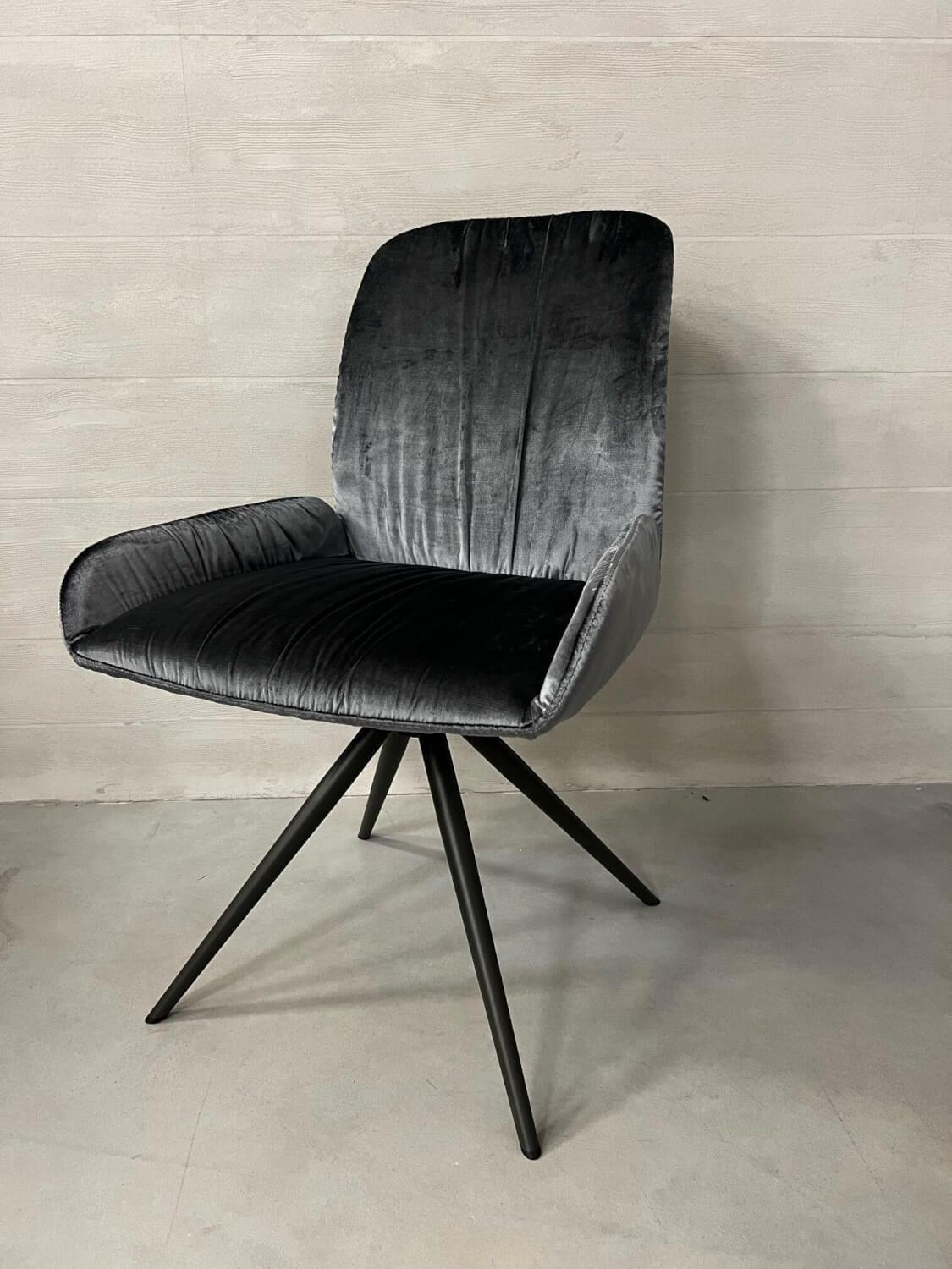 Hülsta - Stuhl S1000 Stoff Velour Glänzend Blaugrau Gestell Anthrazit - 3