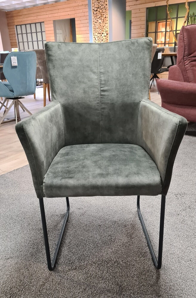 Natura - 6er-Set Stuhl 4110 Stoff Almeida Hunter Grün-Grau Kufe Schwarz Pulverbeschichtet - 6