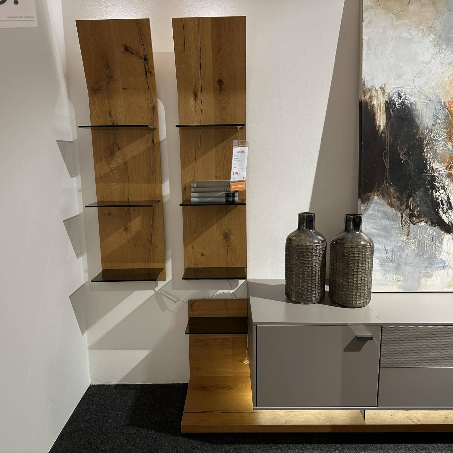 Gwinner - Wohnwand Kubo Media Lack Seidenmatt Fango Grau Holz Balkeneiche Honig - 7